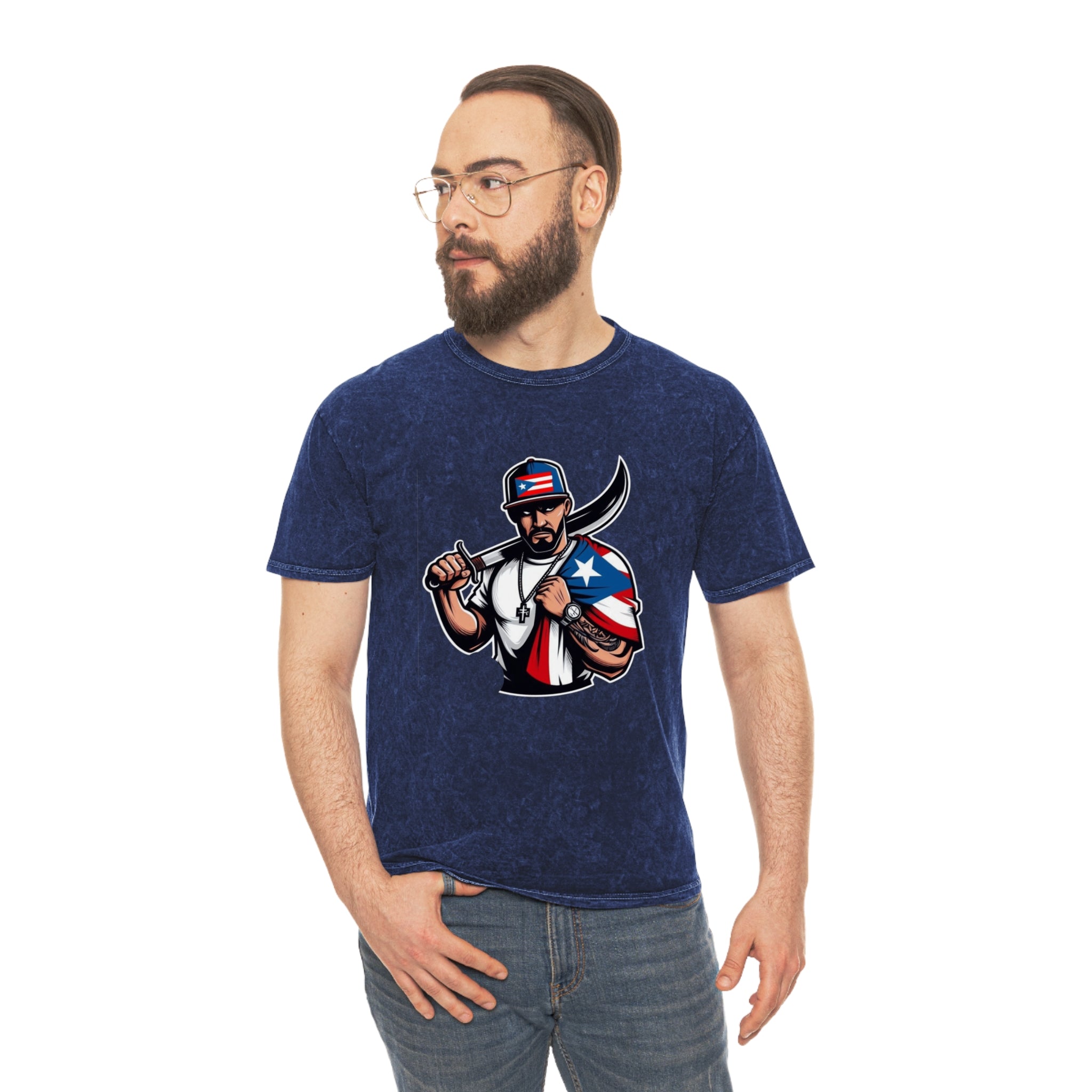 Puerto Rican Flag Bolo Knife T-Shirt  Boricua Pride Mineral Wash Tee