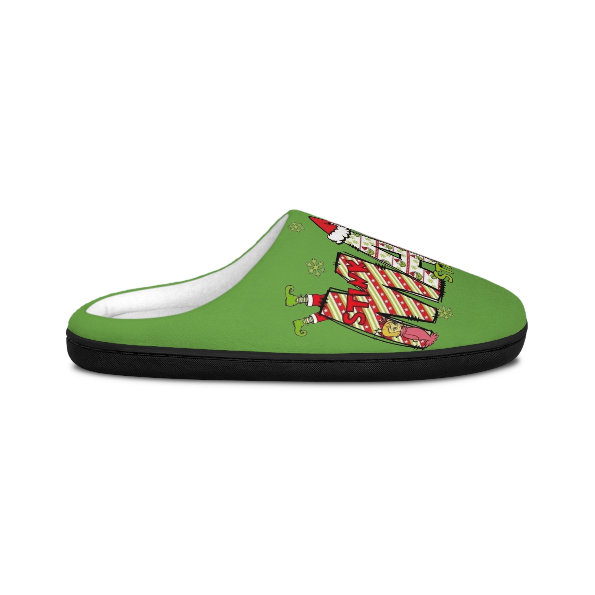 WOMAN Holiday Slippers — Green 'Team Mom Santa' Cozy Indoor House Shoes