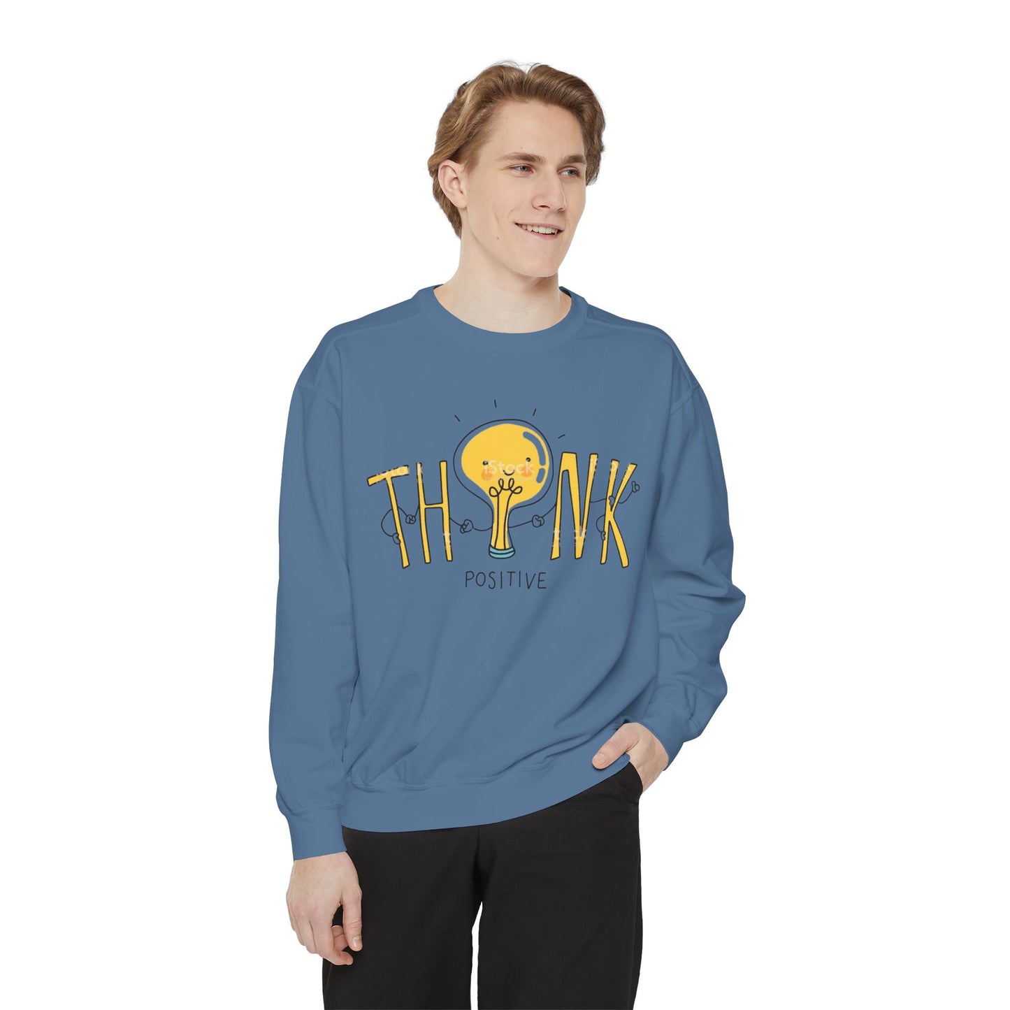 Think Positive Sweatshirt  Cute Lightbulb Graphic Positive Vibes Crewneck