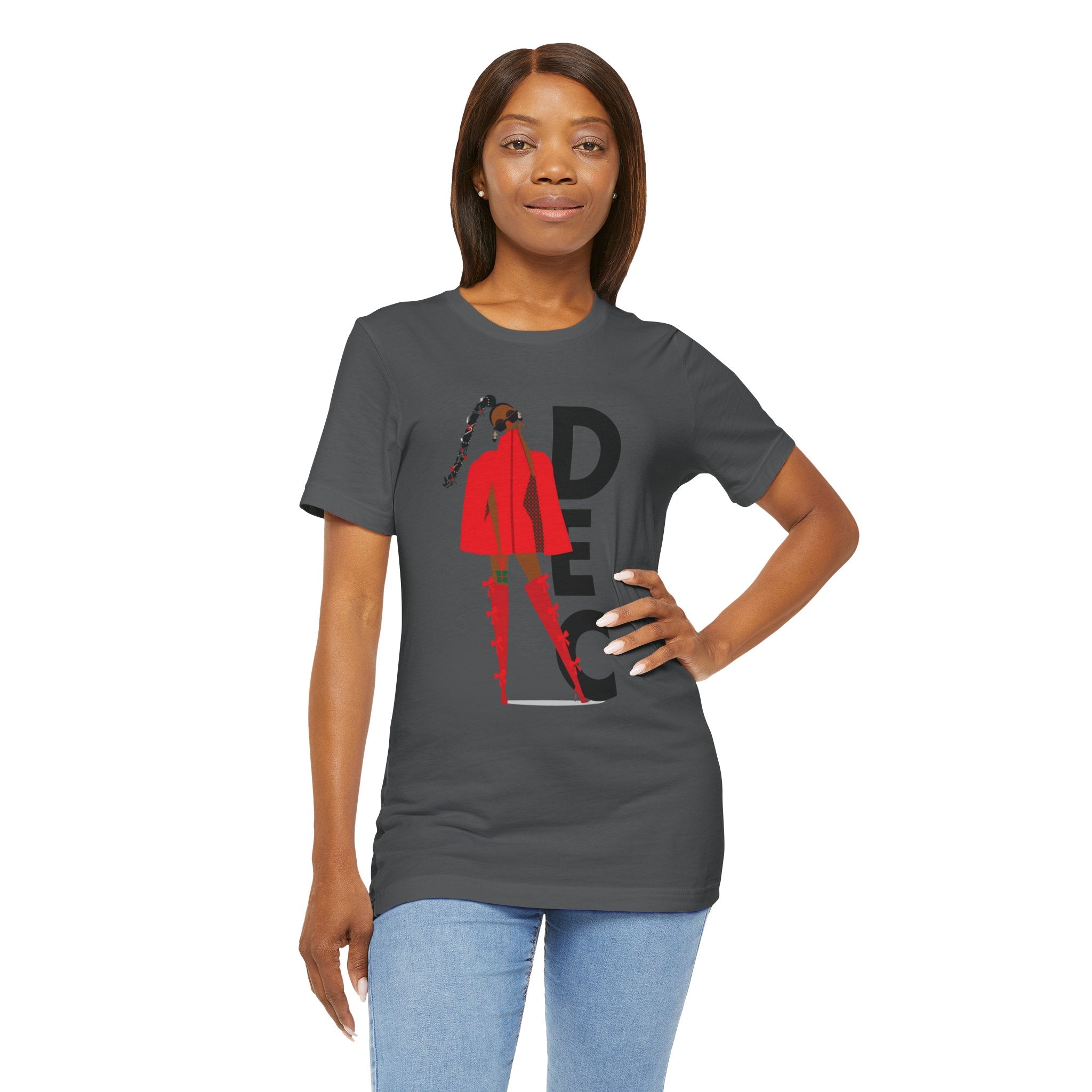 December Fashion Tee  Red Coat Model Graphic Shirt