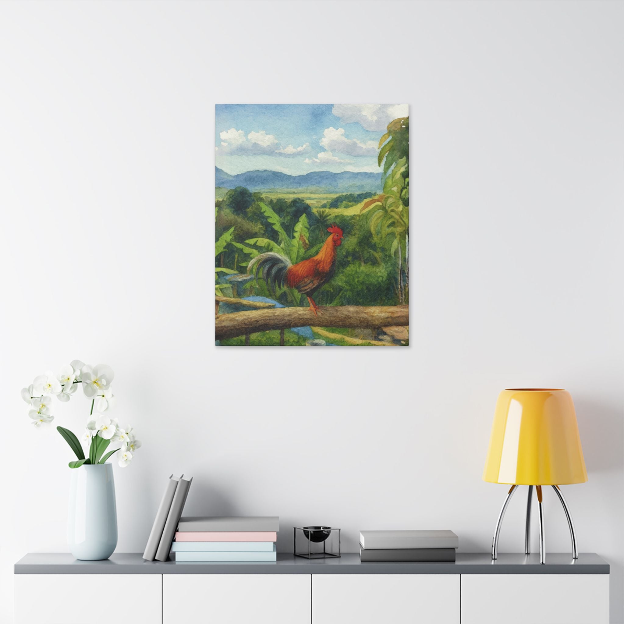 These Puerto Rico inspired Rooster Morning Landscape Canvas