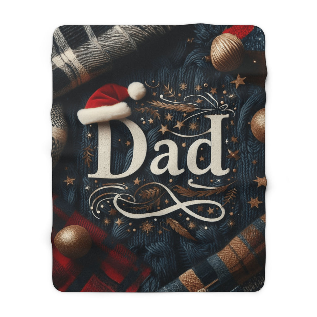 Dad Sherpa Fleece Blanket  Cozy Holiday Gift for Dad (Christmas Knit Design)