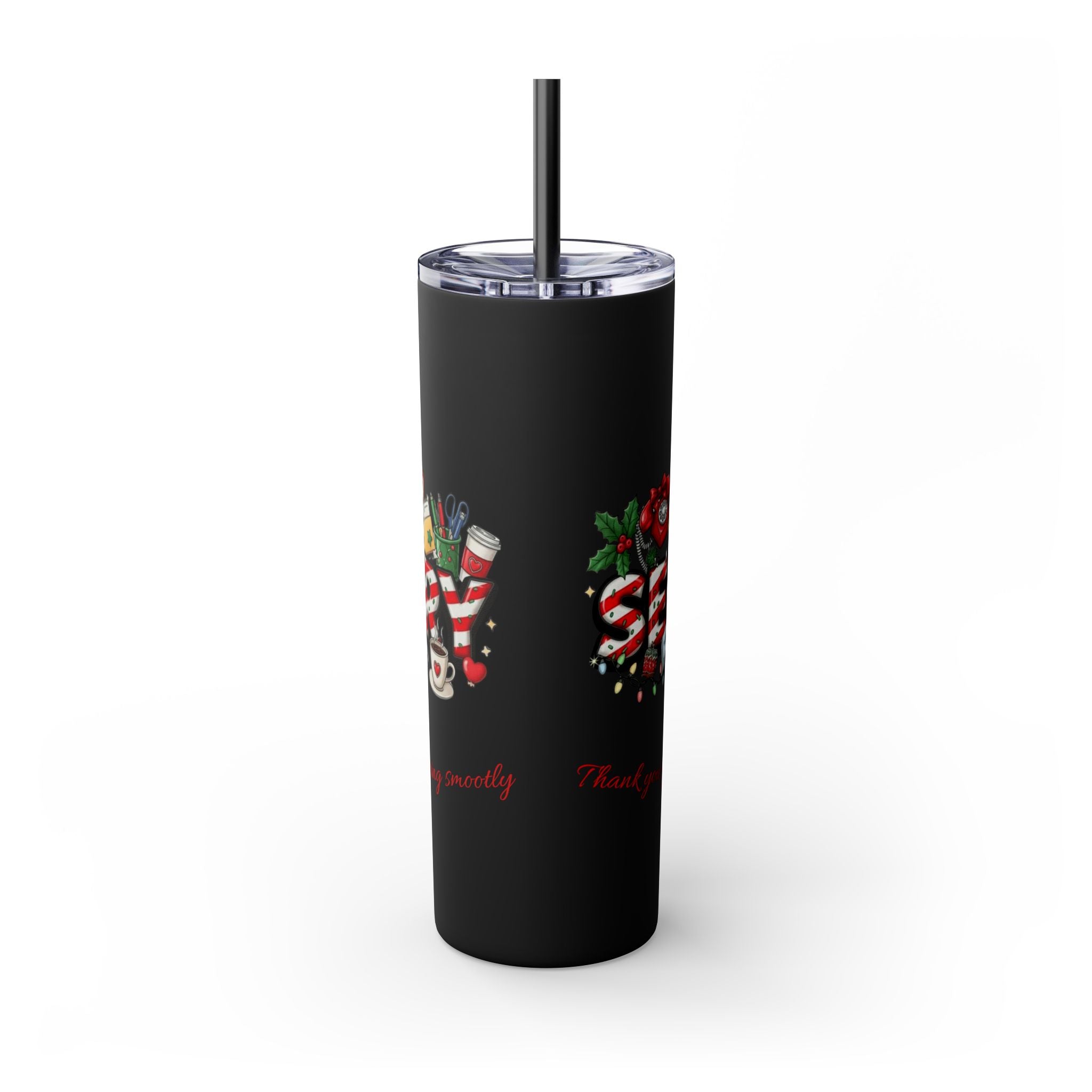Christmas mug for the office team who keeps everything running smoothly. Candy Cane Christmas Office Secret Santa Design, 20oz with Straw