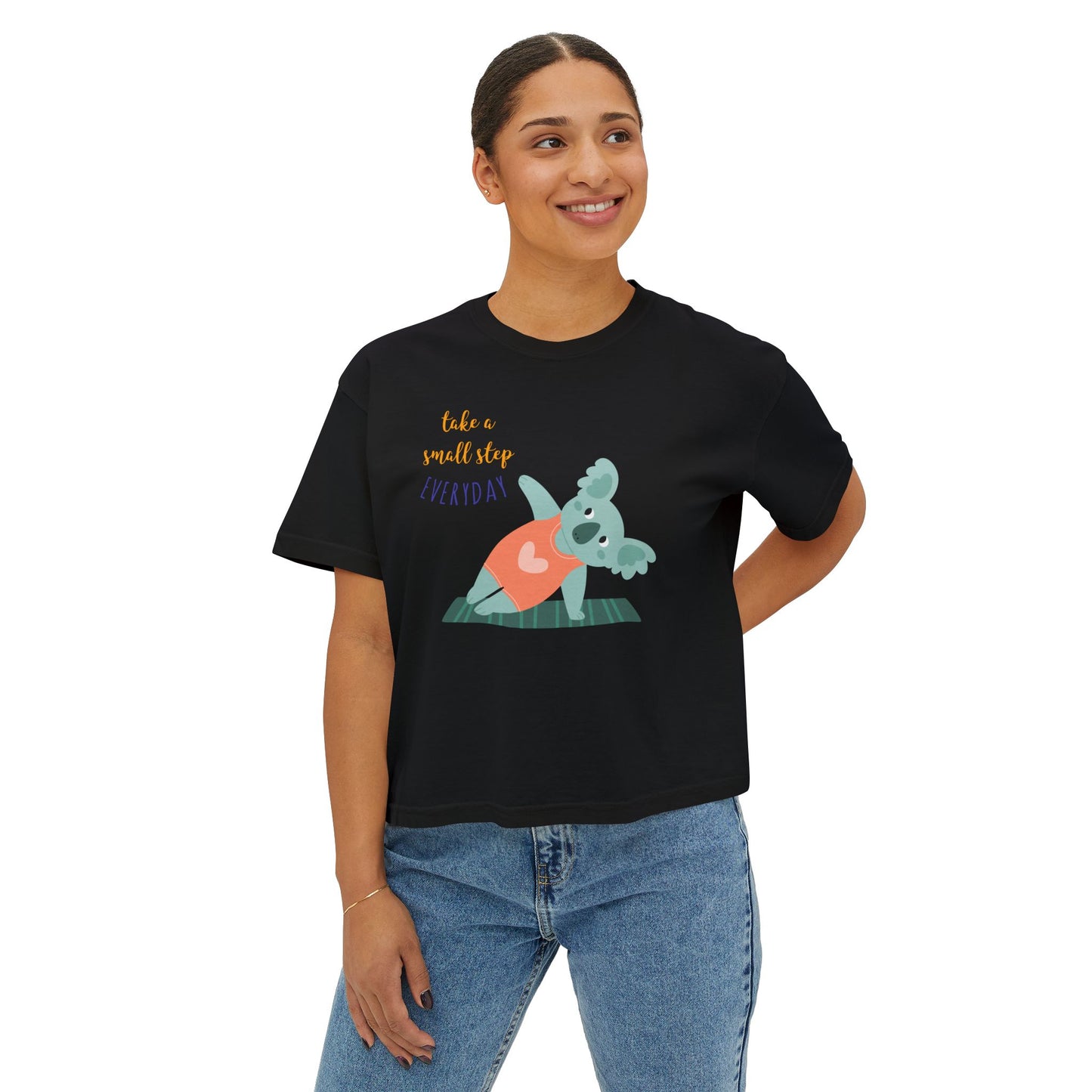 🧘‍♀️ Wear Your Peace. Motivational Women's Boxy Tee - Cute Koala Design, Relaxed Fit for Everyday Wear, Gift for Animal Lovers, Self-Care Message Premium Top