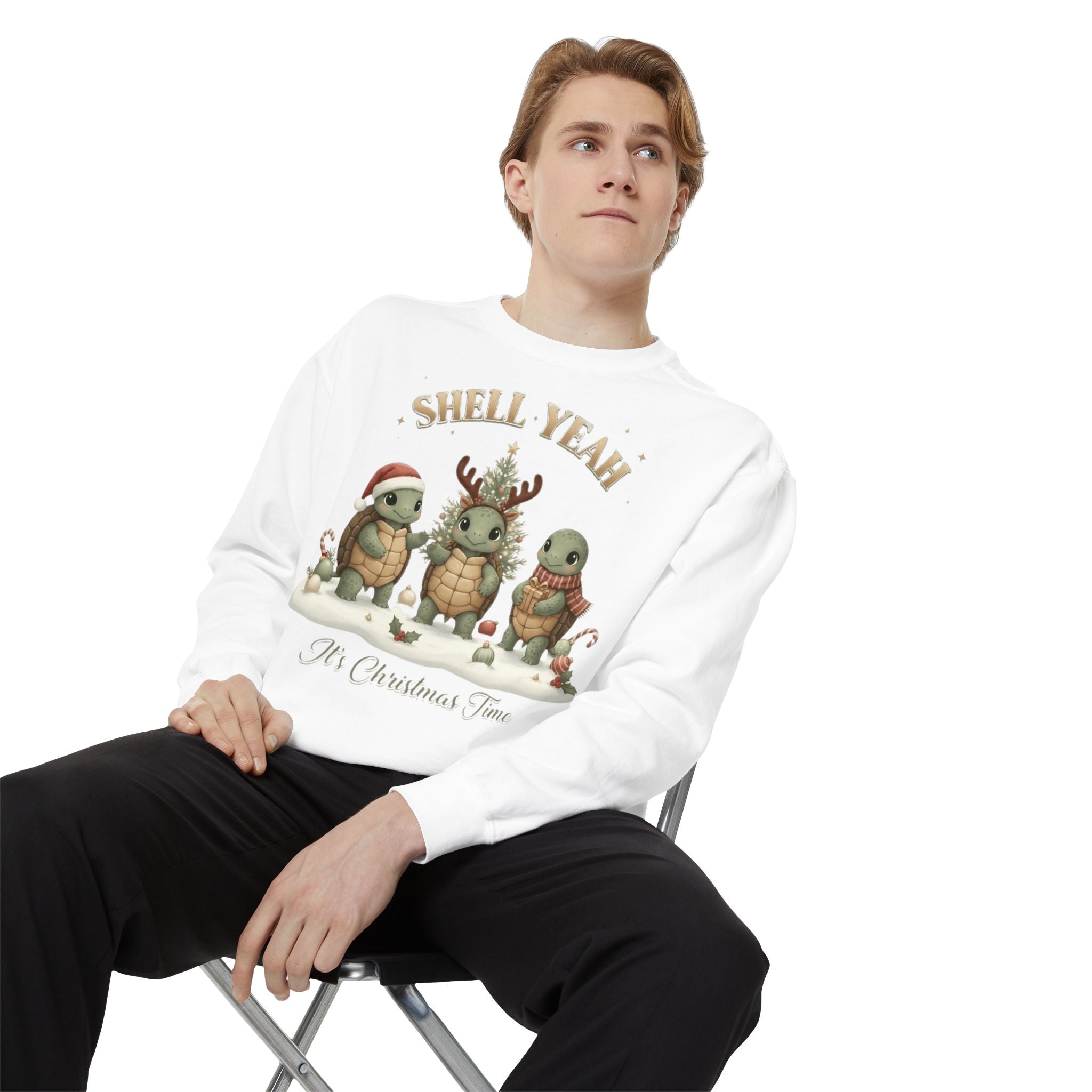 Christmas Turtle Sweatshirt  "Shell Yeah, It’s Christmas Time" Holiday Pullover