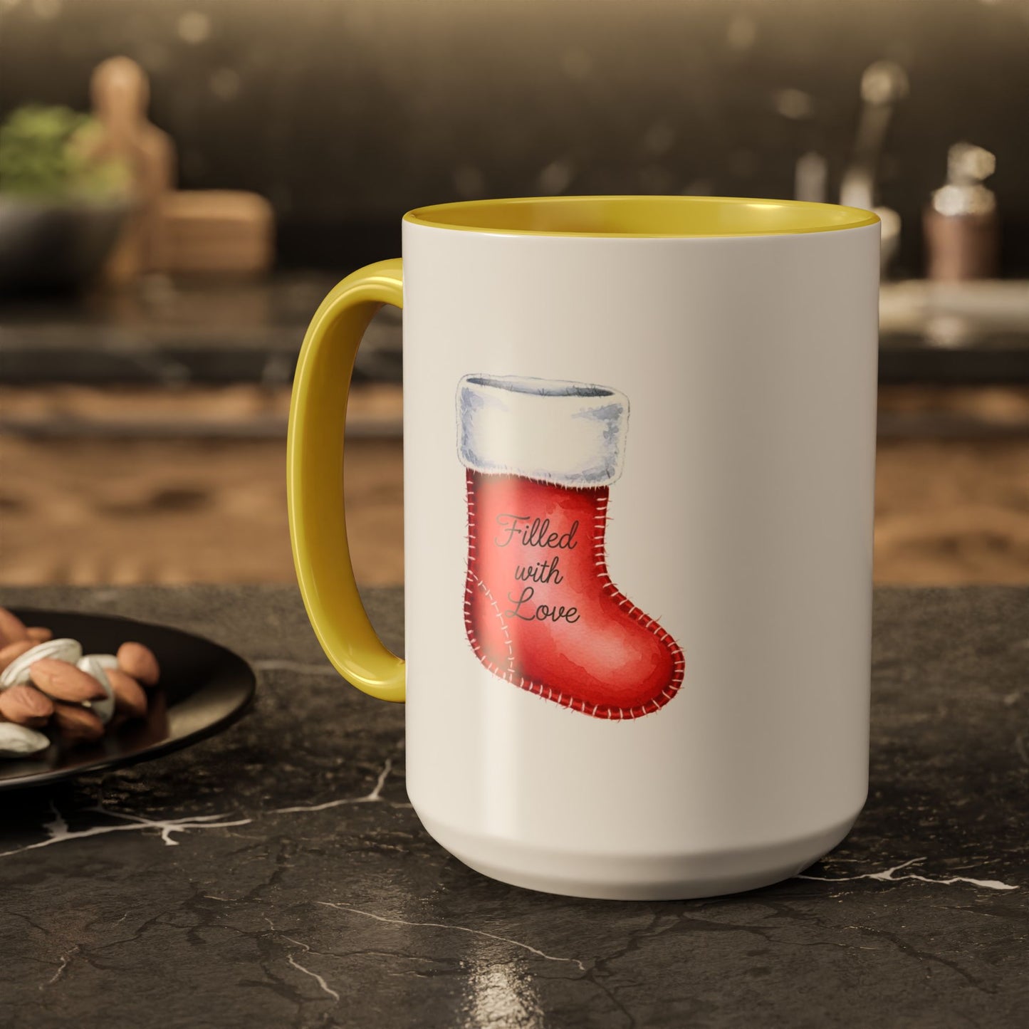 Holiday Mugs Christmas Gift Ideas Hot Cocoa & Coffee Cup Designs Filled with Love - Colorful 11oz & 15oz