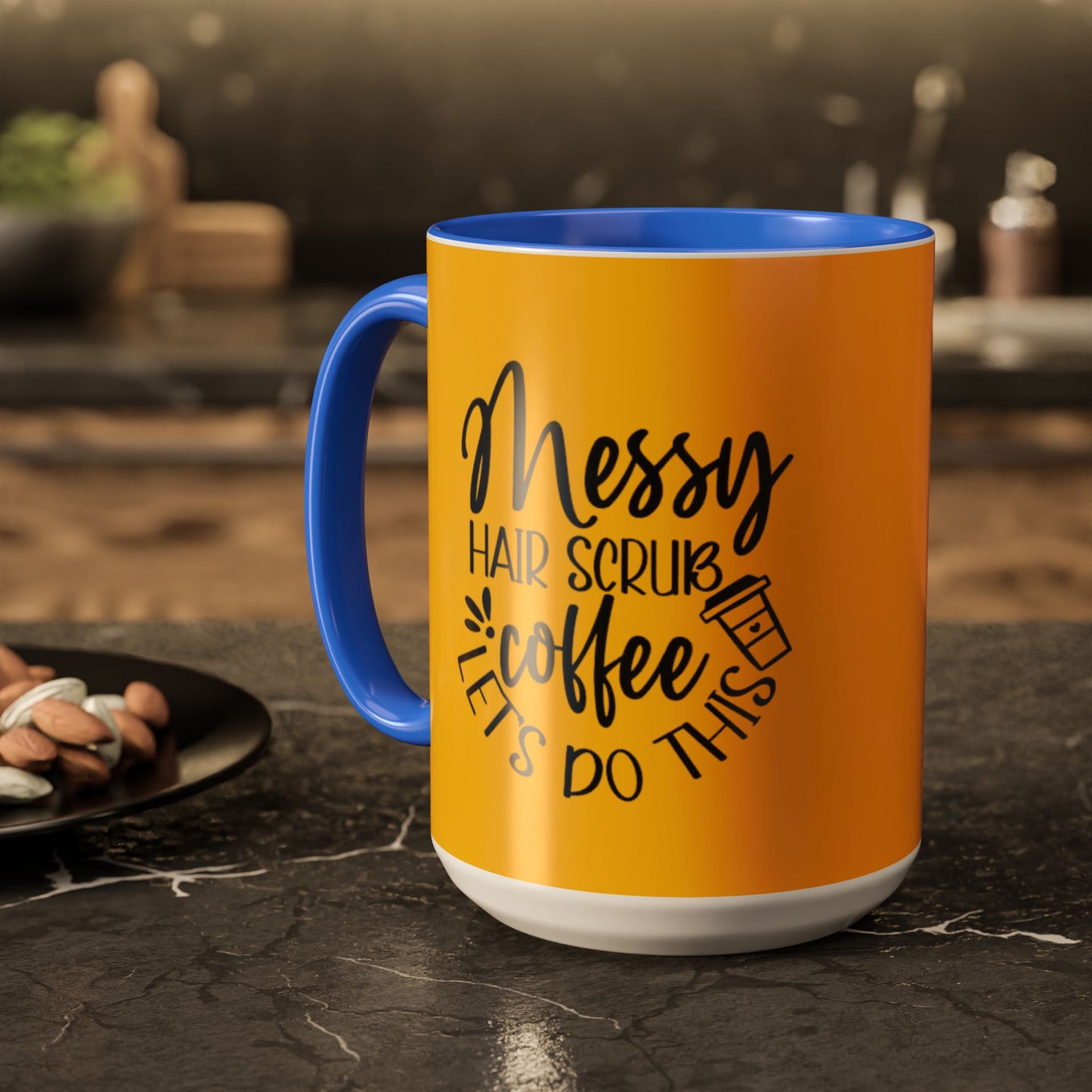 Holiday Coffee Cups with Festive Quotes & Designs Messy Hair Coffee Mug - Fun Yellow Ceramic Cup for Coffee Lovers