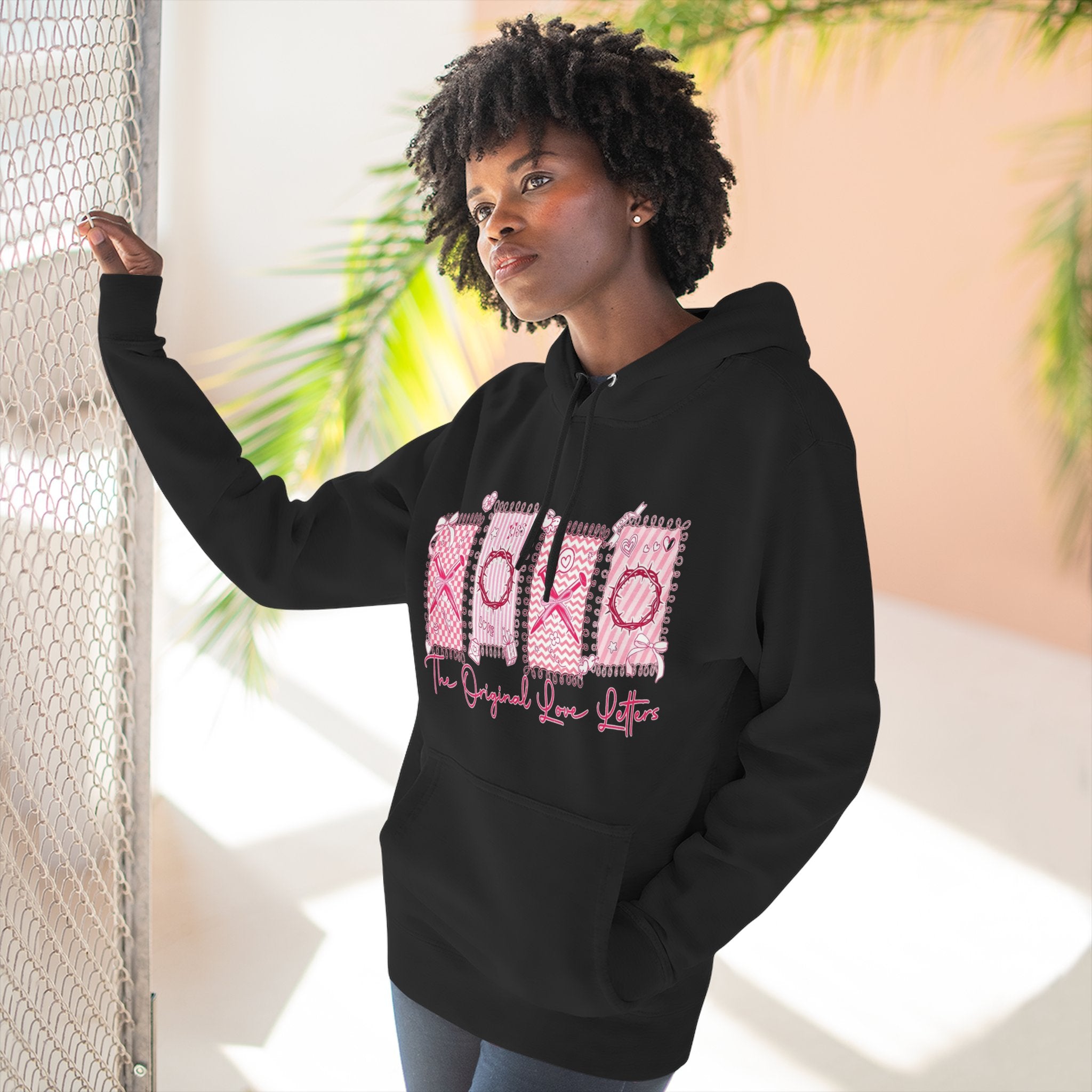 Hoodie  Pink XOXO Three Panel Love Letters Fleece Hoodie
