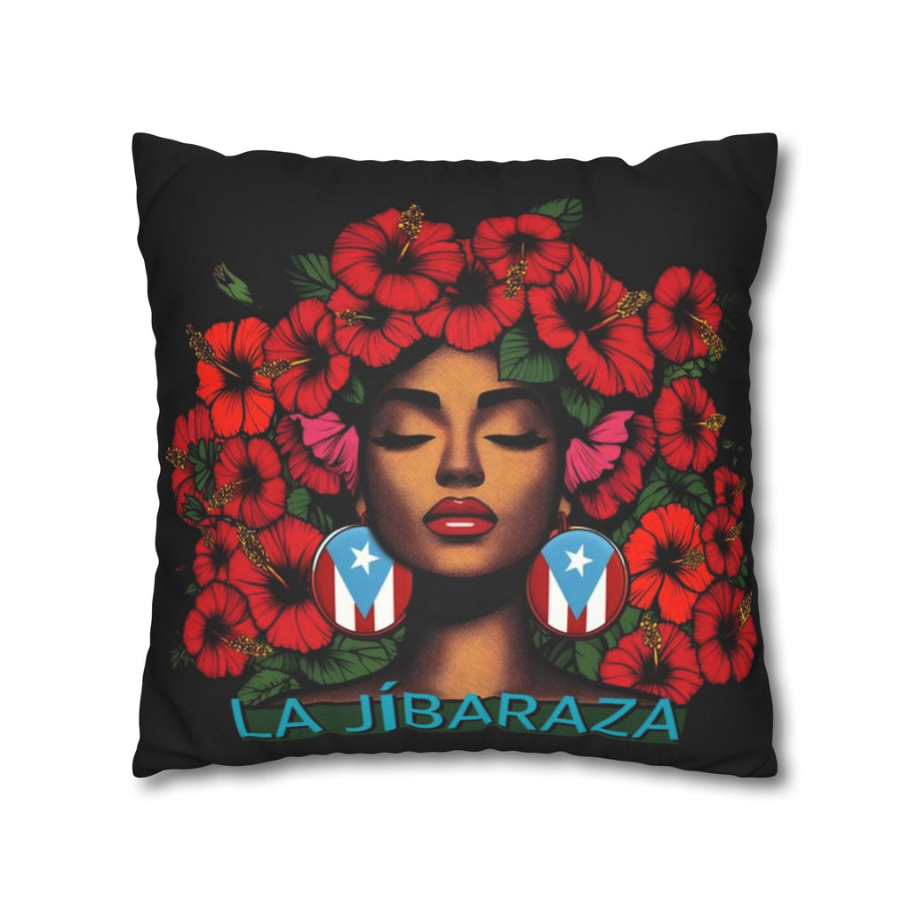 La Jíbara Pillowcase – Puerto Rican Floral Hair Art Square Pillow  Puerto Rico Culture Pillow