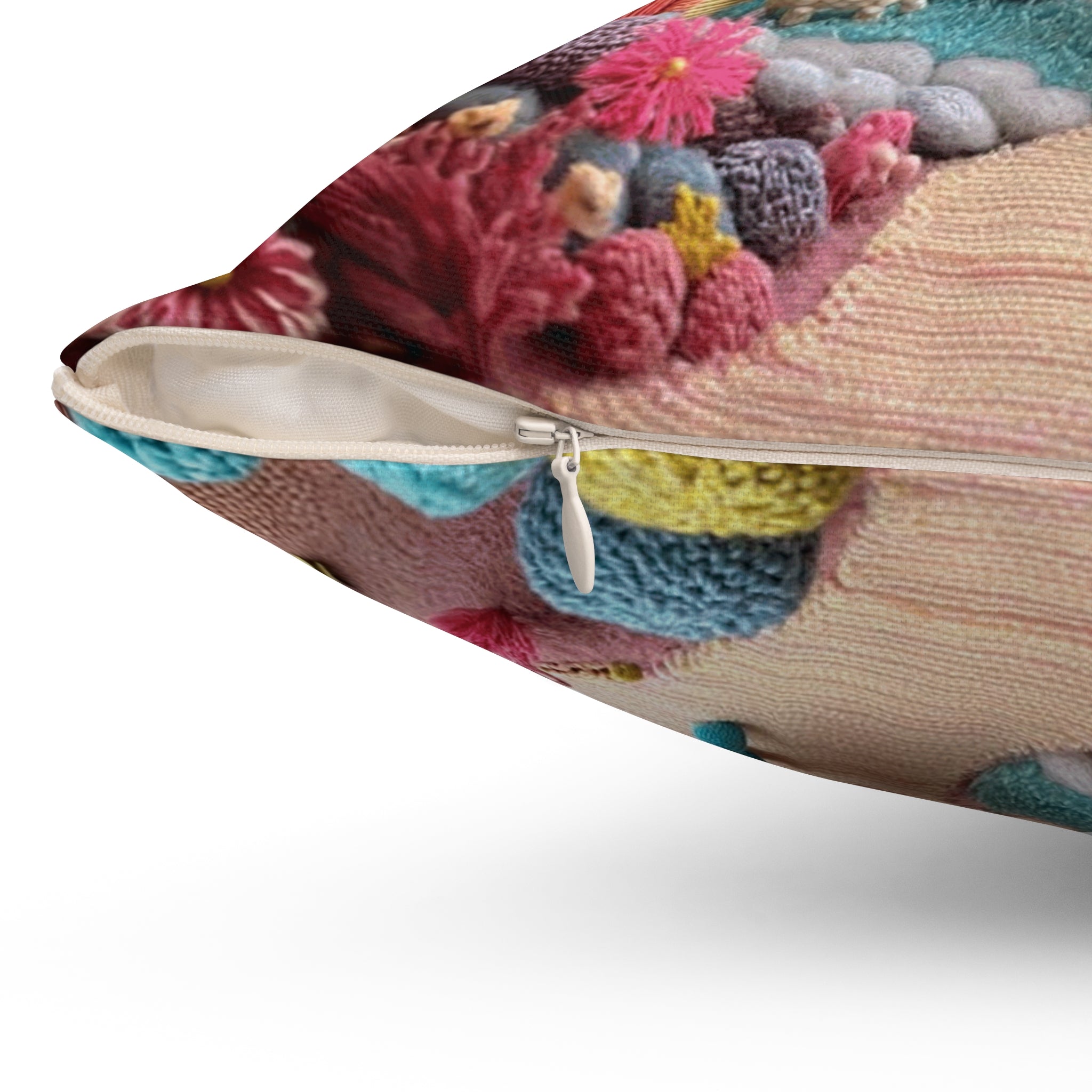 Whimsical Candy Village Throw Pillow — Colorful Knitted Cottage Decorative Cushion