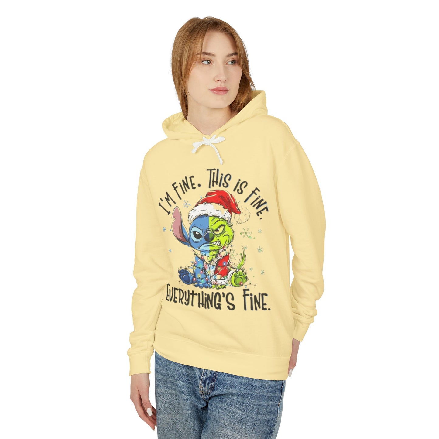 I'm Fine This Is Fine Hoodie  Funny Christmas Stitch Pullover Cartoon Christmas T-shirts and Sweaters