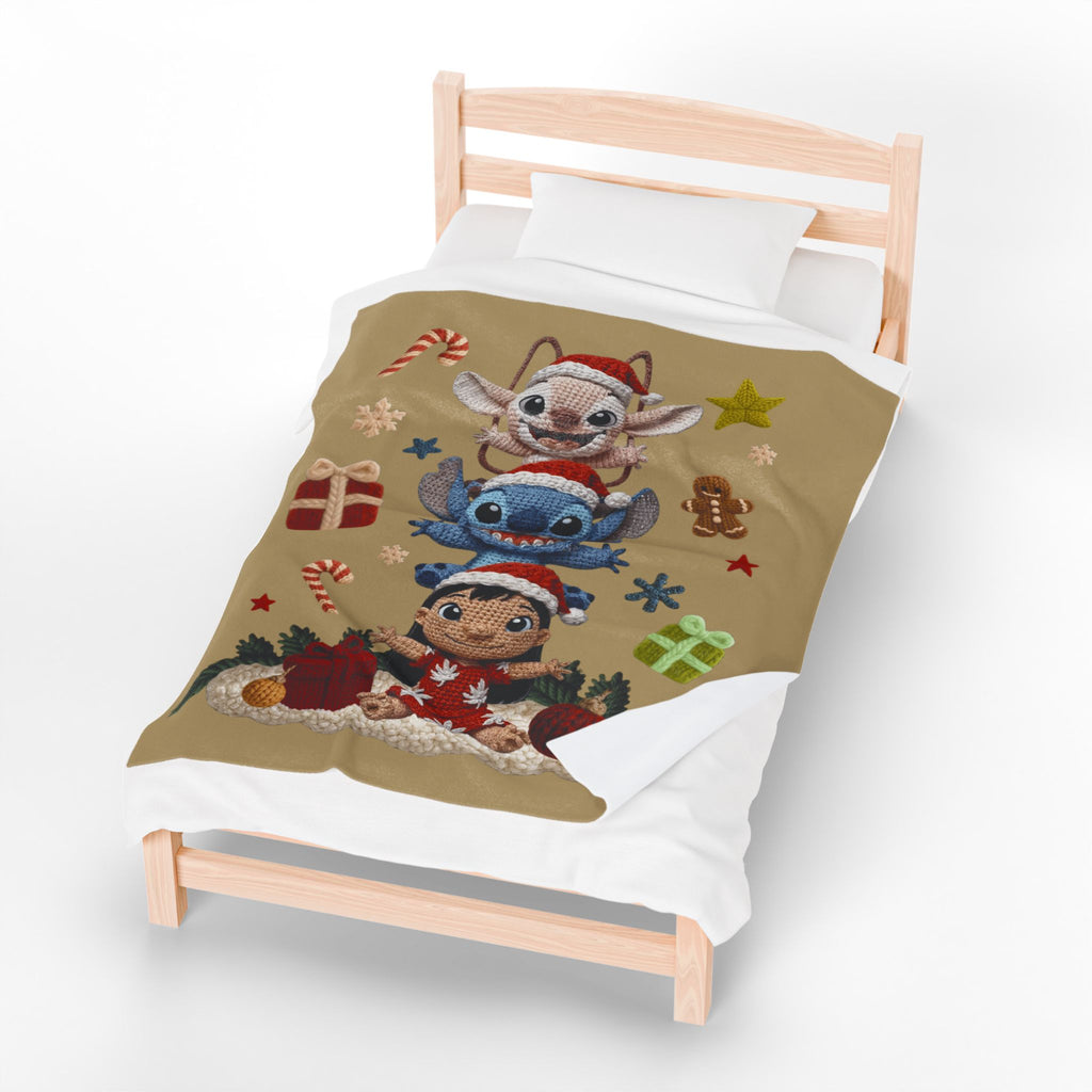 Winter Wonderland Cartoon Fleece Blanket Holiday Character Stack Velveteen Blanket Cute Christmas Stitch, Elf & Reindeer Plush Design