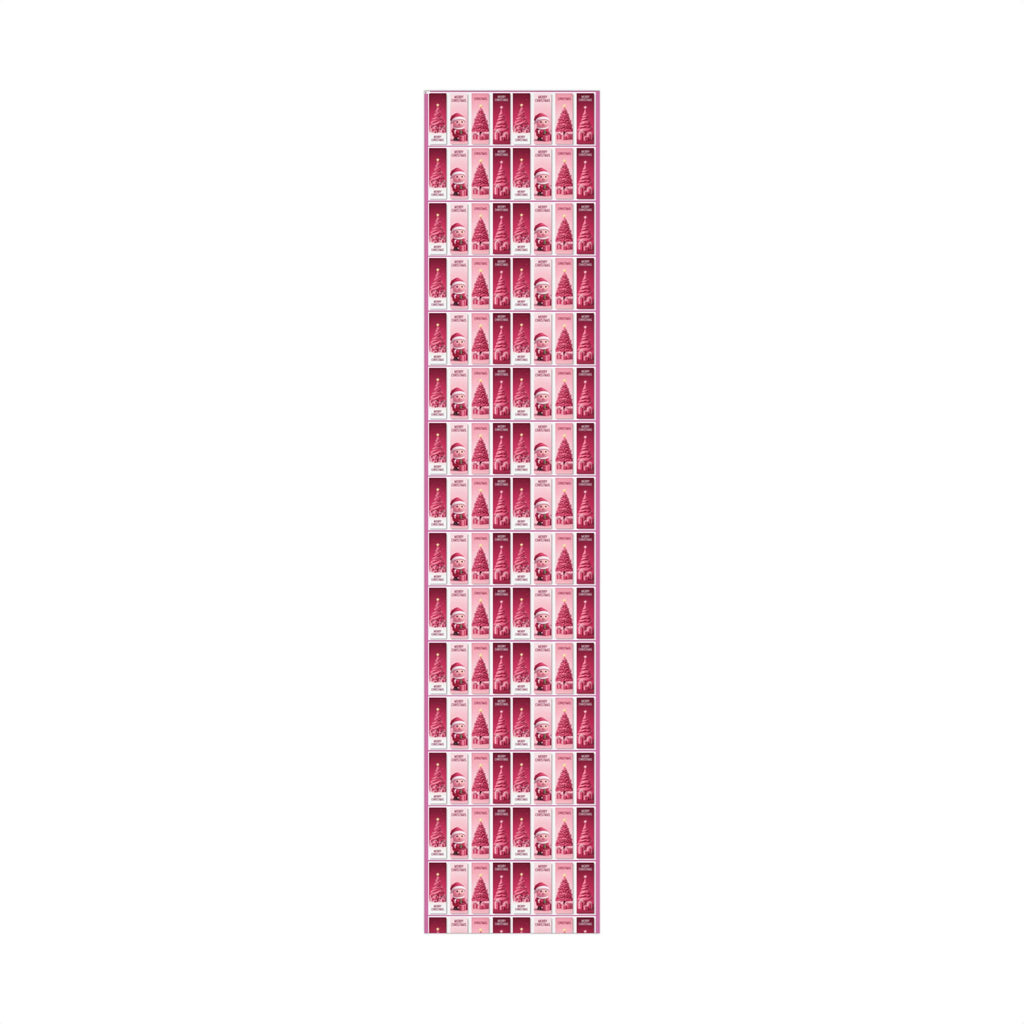 Christmas Gift Wrap Paper - Pink Merry Christmas Star & Tree Holiday Wrapping Sheets