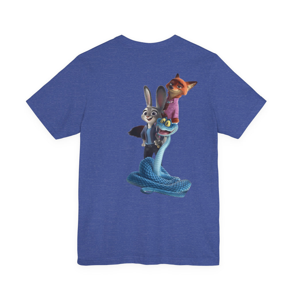 Animated Character Tee — Cute Fox & Bunny Stack Graphic T-Shirt  cartoon-style Christmas artwork