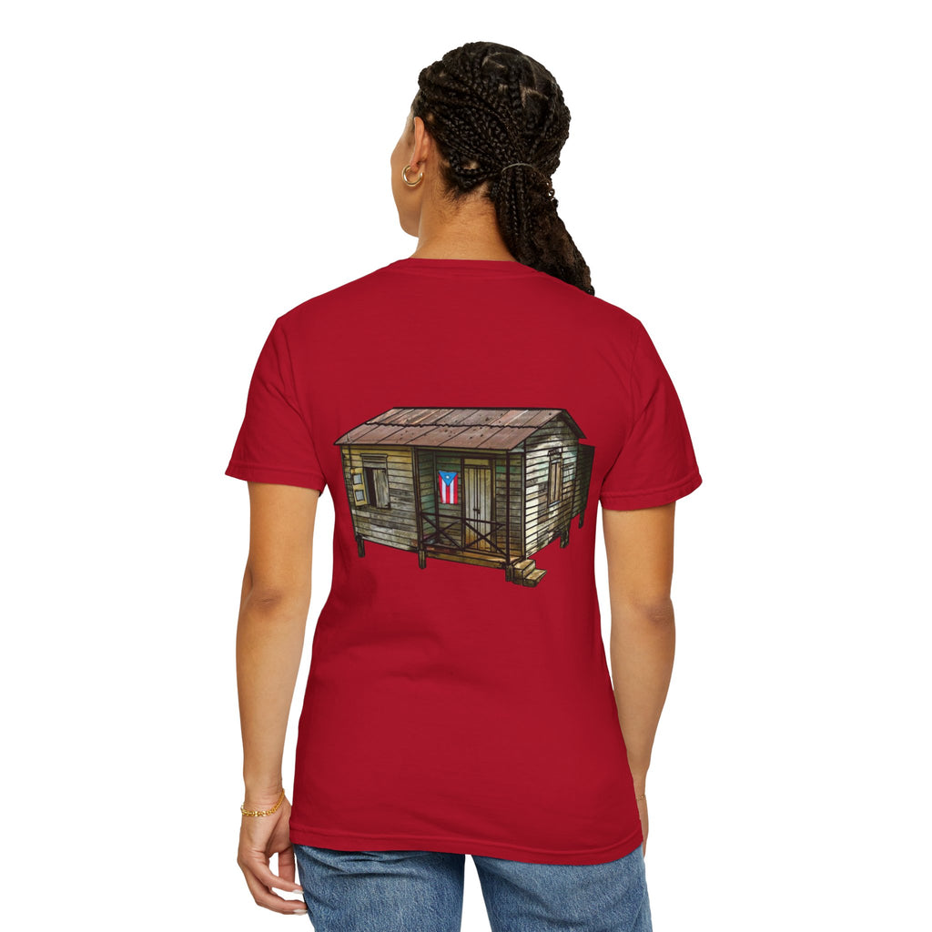 Puerto Rican Batey Cabin T-Shirt  Three Masks & Rustic House Graphic Tee Puerto Rico Navidades