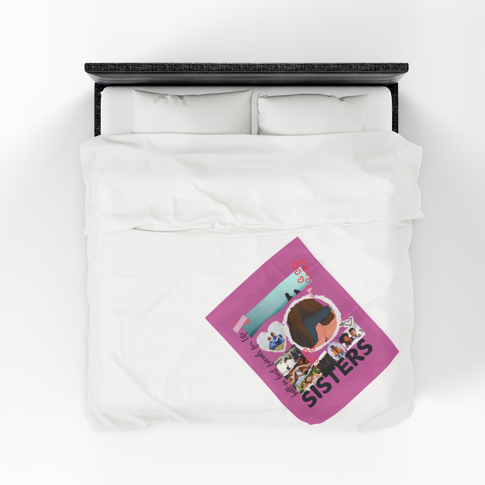 Sisters Velveteen Plush Blanket "Sisters" Photo Collage Keepsake Blanket Gift for Sister
