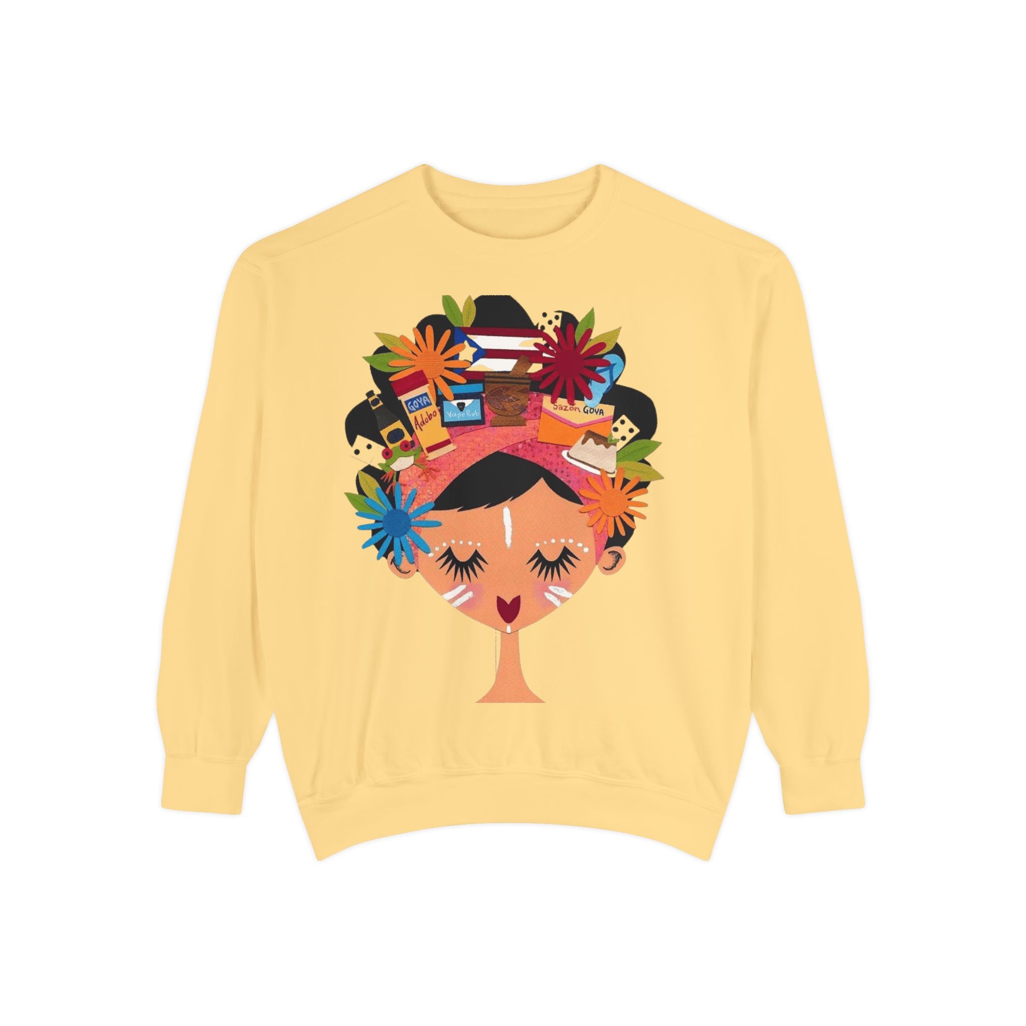 Floral Fiesta Sweatshirt — Colorful Tropical Woman Graphic Puerto Rico Navidades