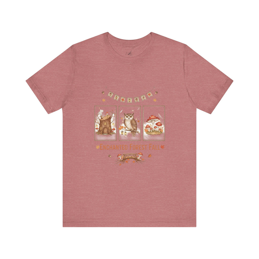 Enchanted Forest Fall Tee, Cute Owl Shirt, Autumn Graphic Tee, Nature Lover Gift, Cozy Fall Apparel, Wildlife T-Shirt, Unisex Fall Top