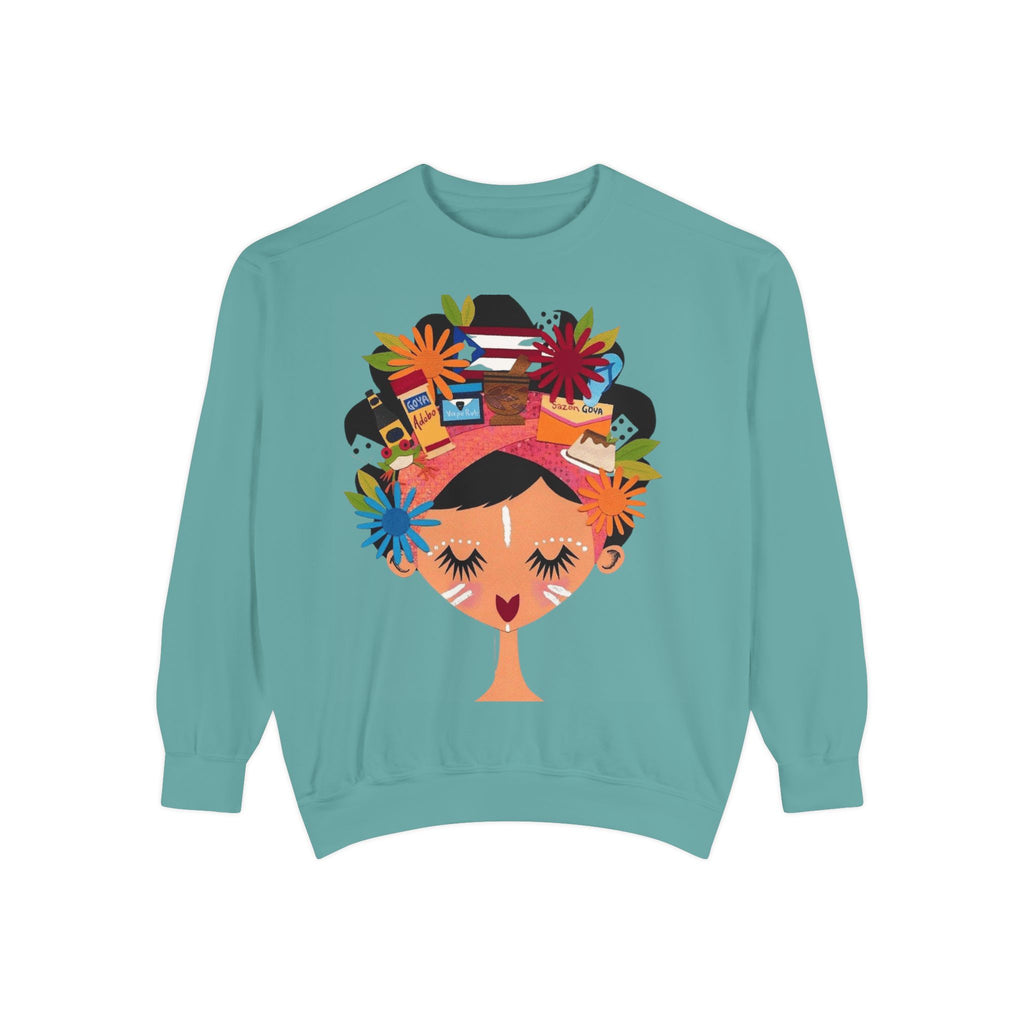 Floral Fiesta Sweatshirt — Colorful Tropical Woman Graphic Puerto Rico Navidades