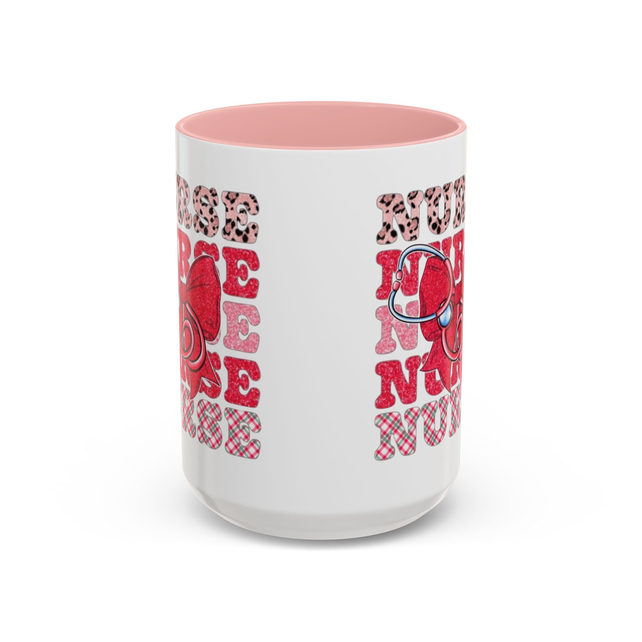 Nurse Stethoscope Bow Accent Coffee Mug — Cute Leopard & Plaid Healthcare Gift (11/15oz) Medical Christmas Mug