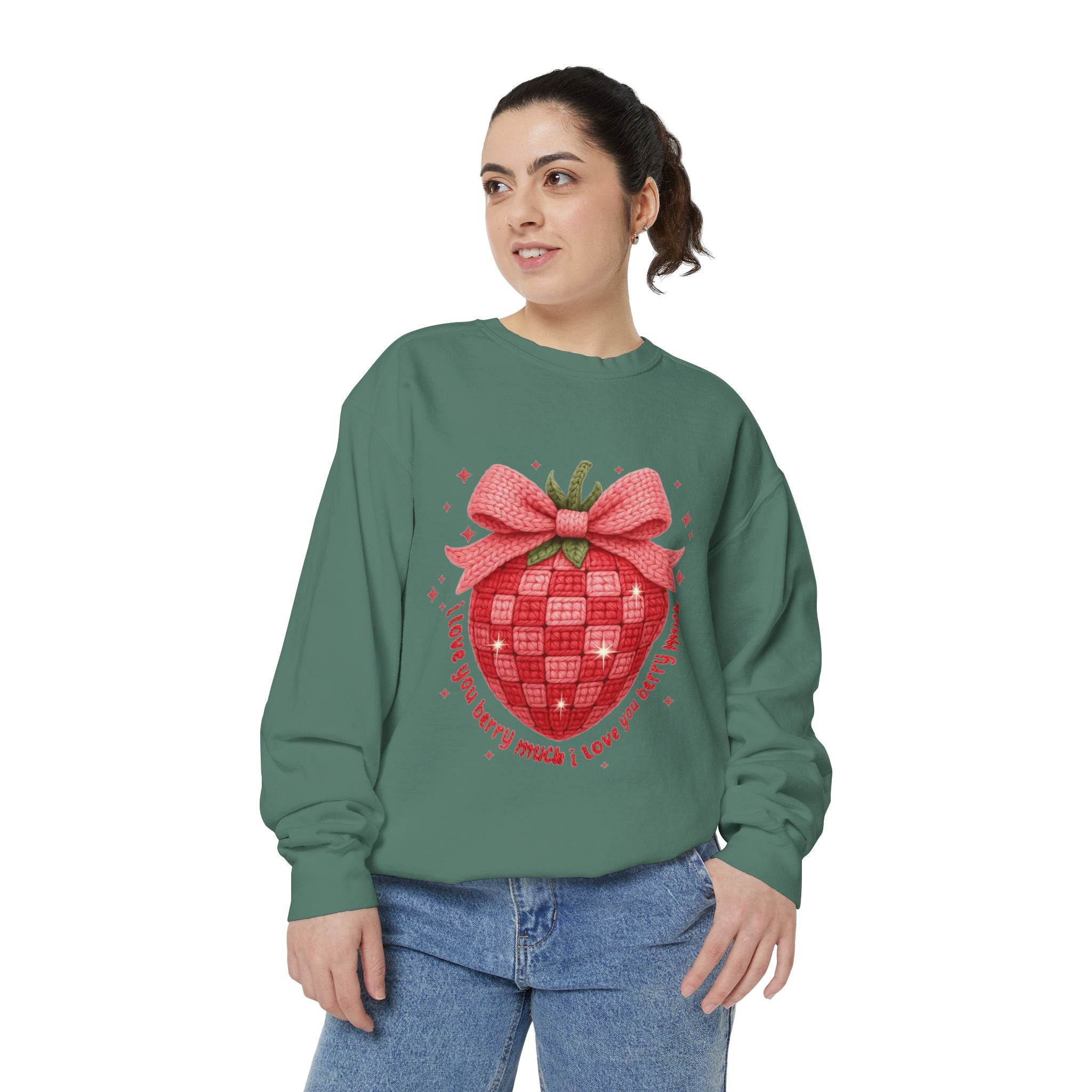 Strawberry Bow Sweatshirt  "I Love You Berry Much" Cute Valentine Pullover