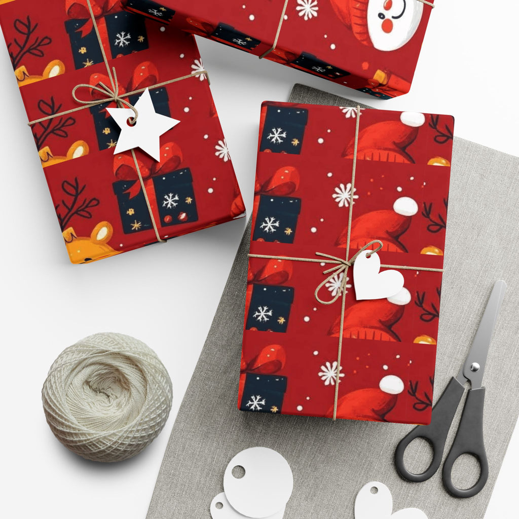 Christmas Wrapping Paper - Santa, Snowman & Reindeer Holiday Gift Wrap Festive Wrapping Paper