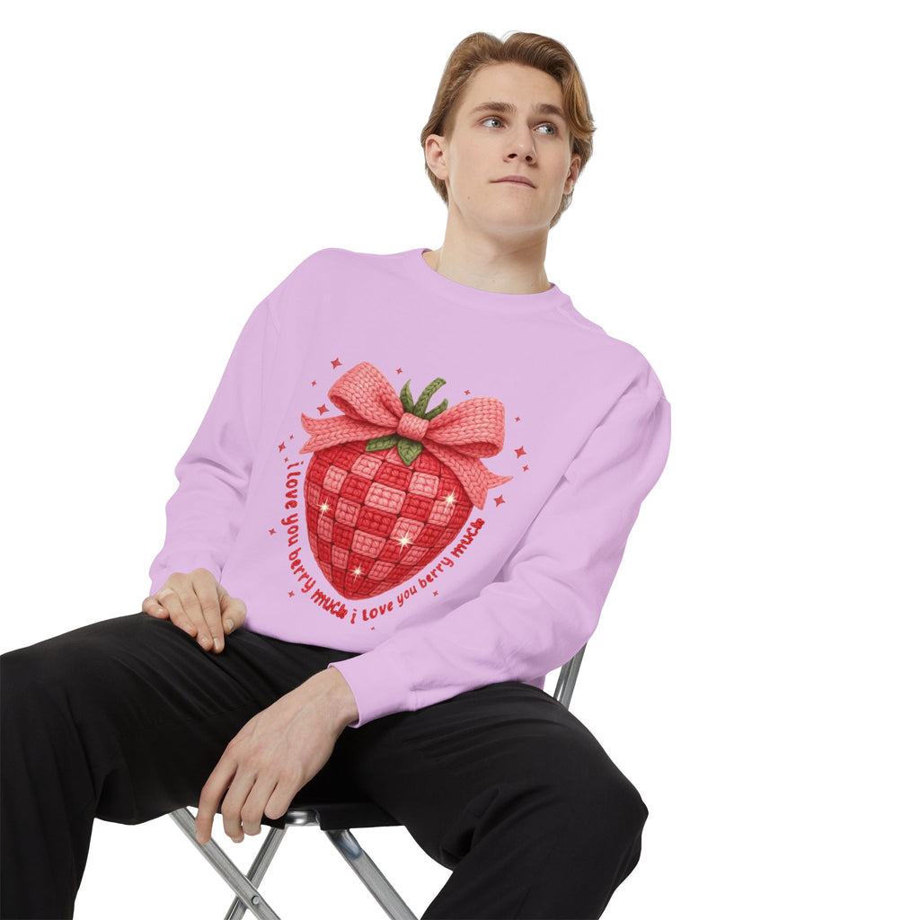 Strawberry Bow Sweatshirt  "I Love You Berry Much" Cute Valentine Pullover