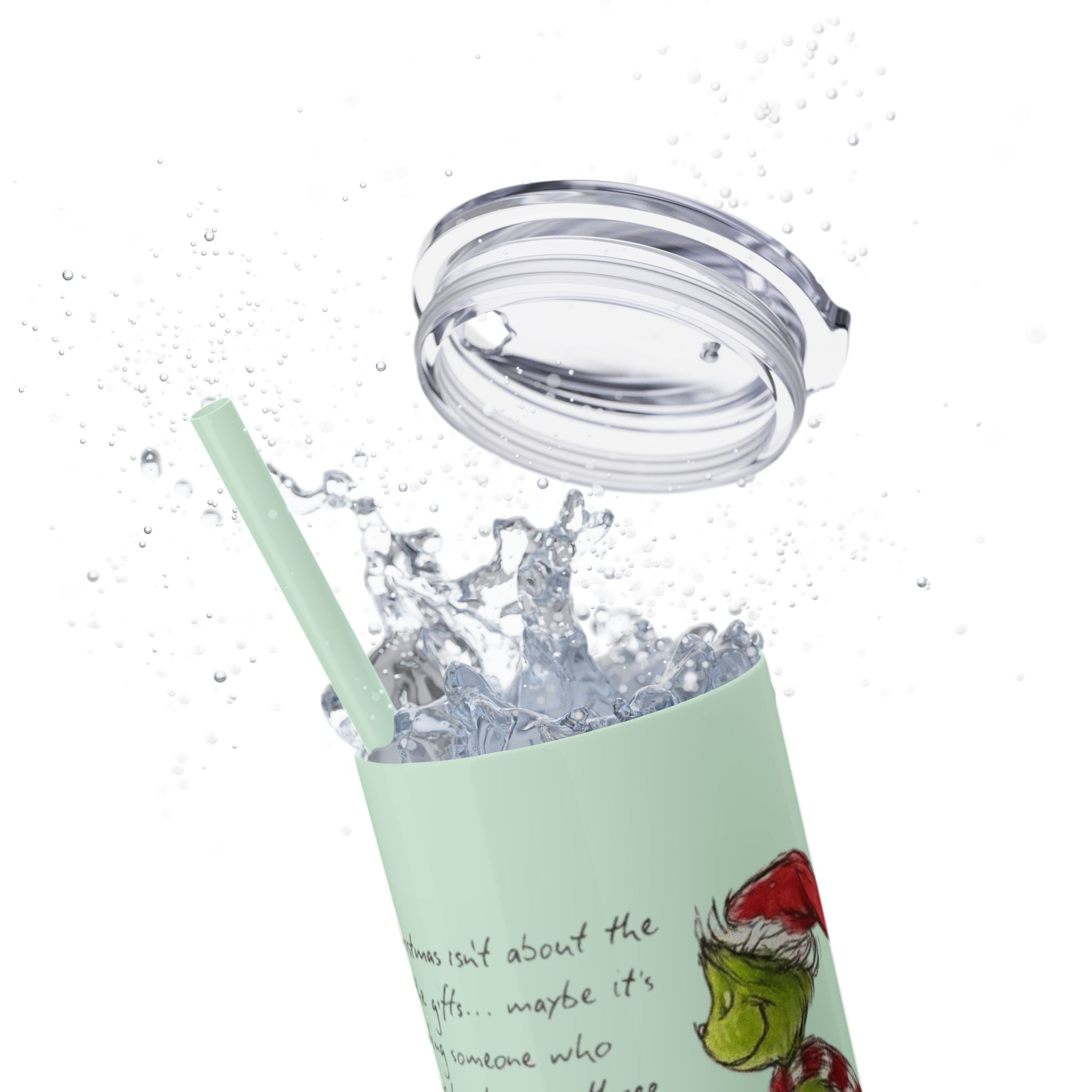 Grinch Christmas Skinny Tumbler with Straw — Dr. Seuss Holiday Quote Design, 20oz Christmas Mugs Collection