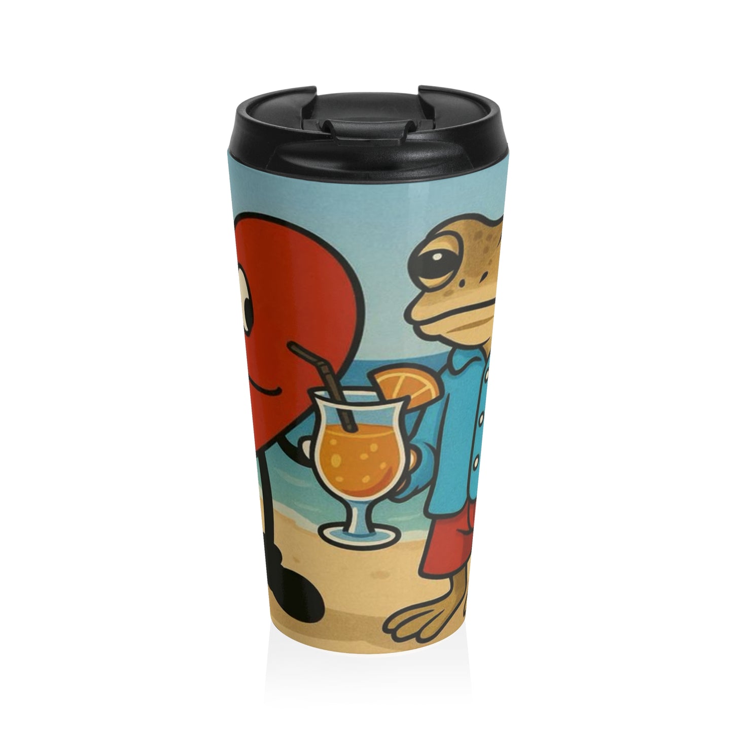Beach Vibes Stainless Steel Travel Mug - Summer Fun Cup, Travel Coffee Mug, Vacation Drinkware, Comical Beach Art, Gift for Beach Lovers