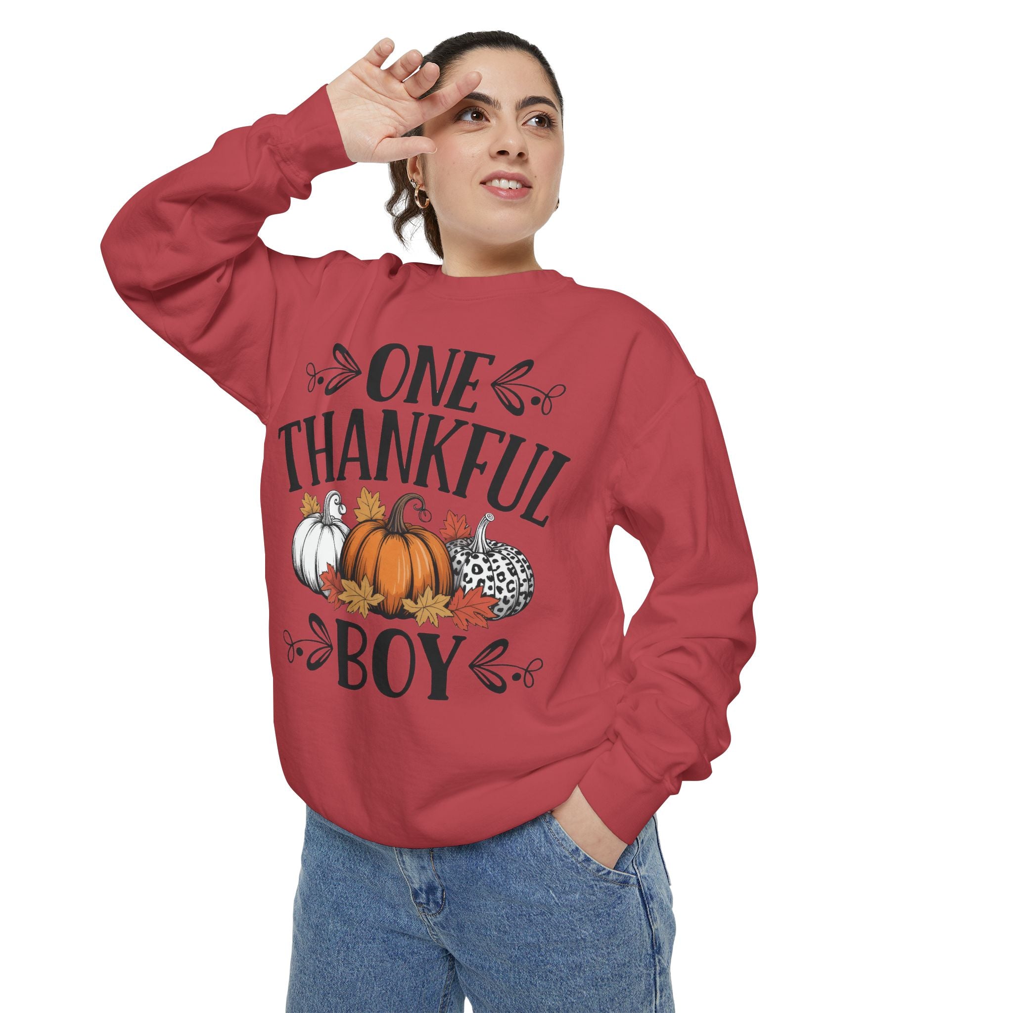 Thankful Boy Sweatshirt  Fall Pumpkin Thanksgiving Crewneck Fall T-Shirts and Sweatshirts Collection