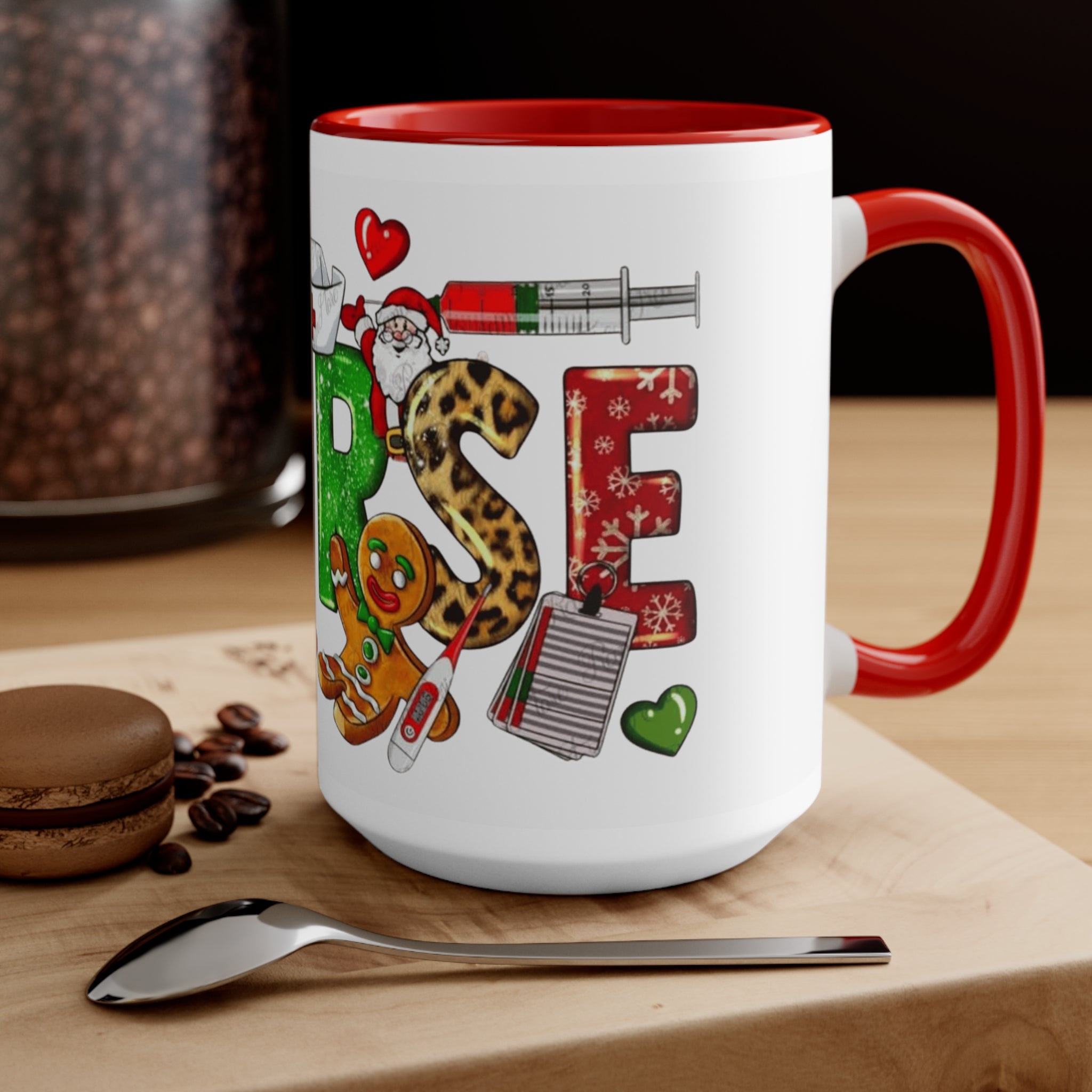 Christmas Nurse Accent Mug — Festive Healthcare Holiday Coffee Cup with Gingerbread & Candy Cane Design Medical Christmas Mug