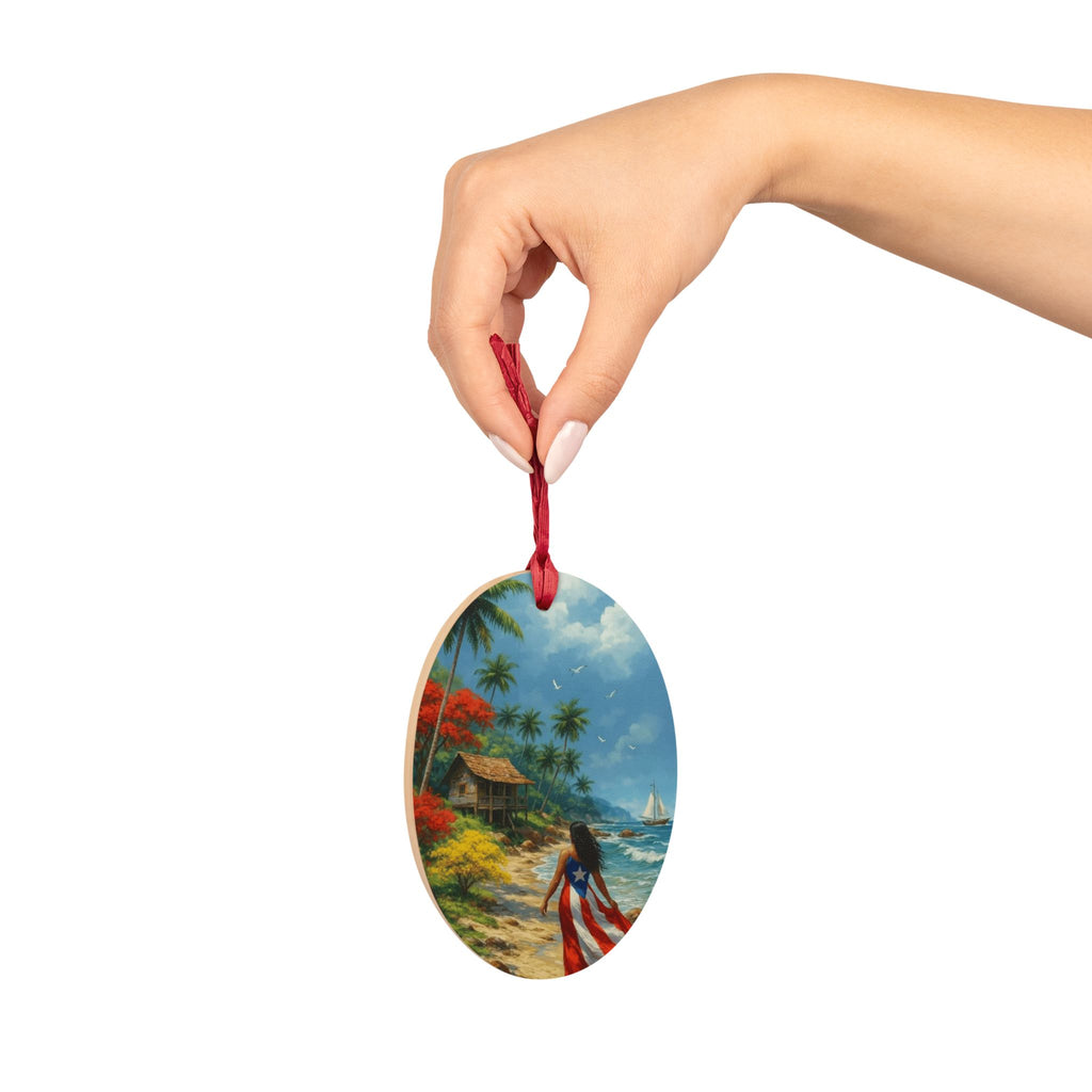 Boricua Pride wood Ornament – Puerto Rico Island Christmas Tree Decoration