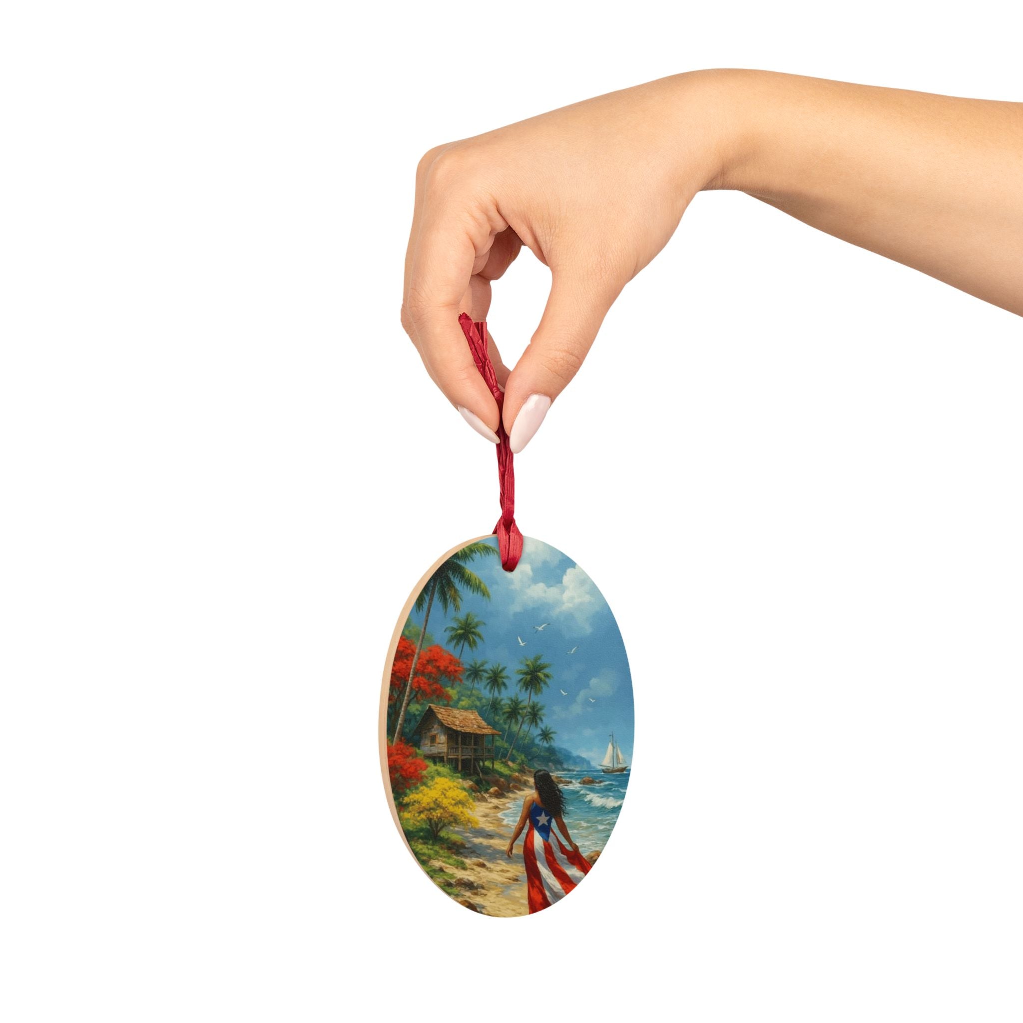Boricua Pride wood Ornament – Puerto Rico Island Christmas Tree Decoration