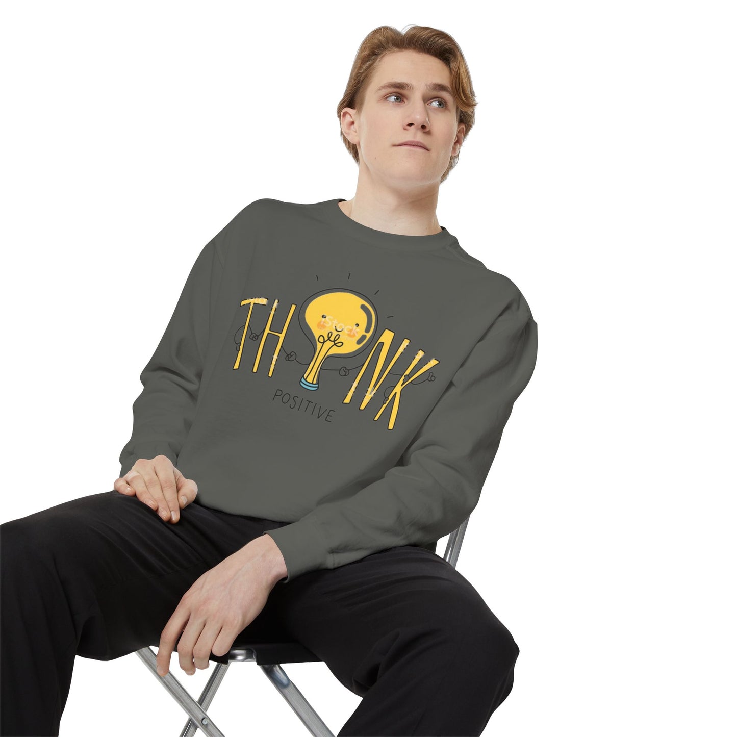 Think Positive Sweatshirt  Cute Lightbulb Graphic Positive Vibes Crewneck