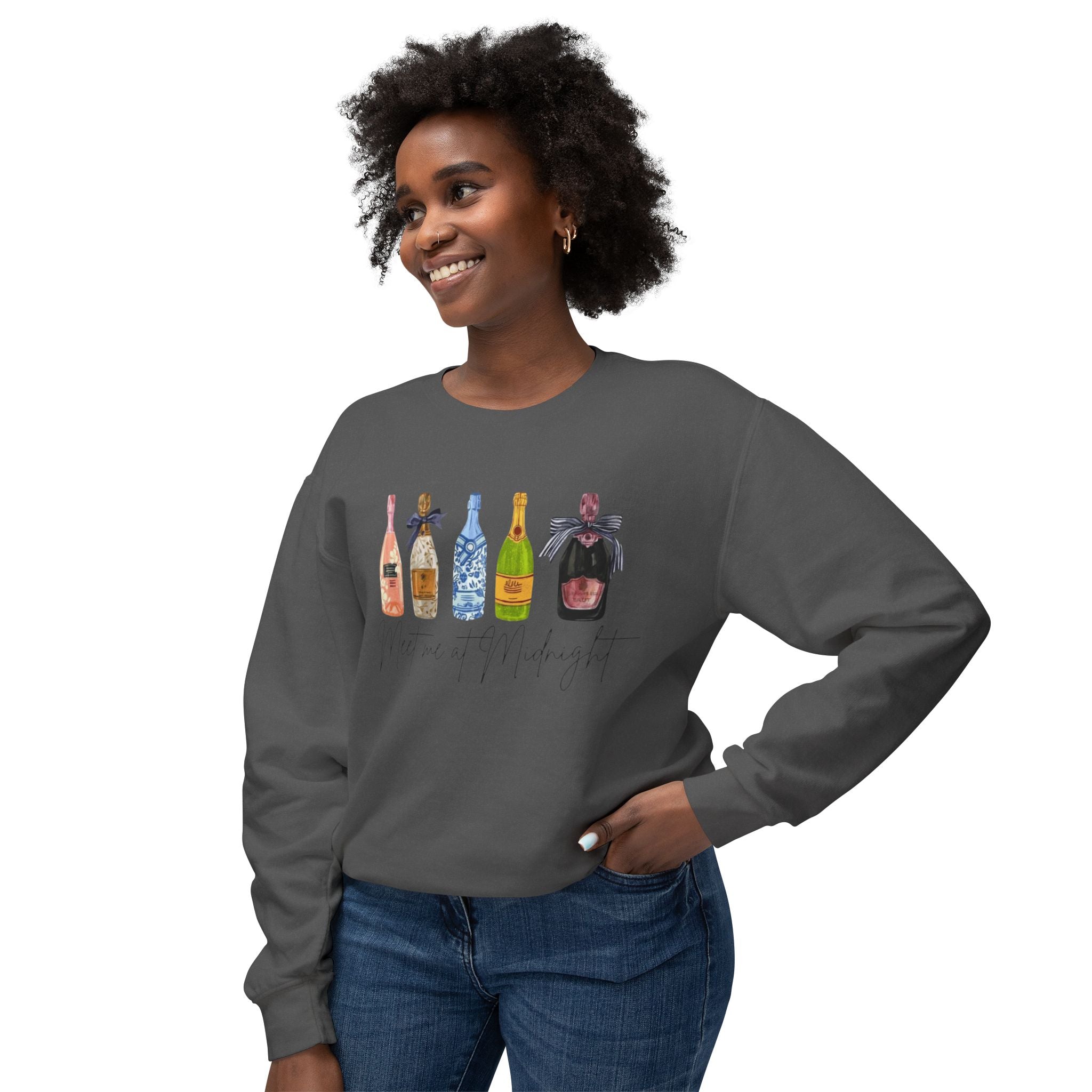 Champagne Bottles Crewneck Sweatshirt  Celebratory Bubbly Graphic