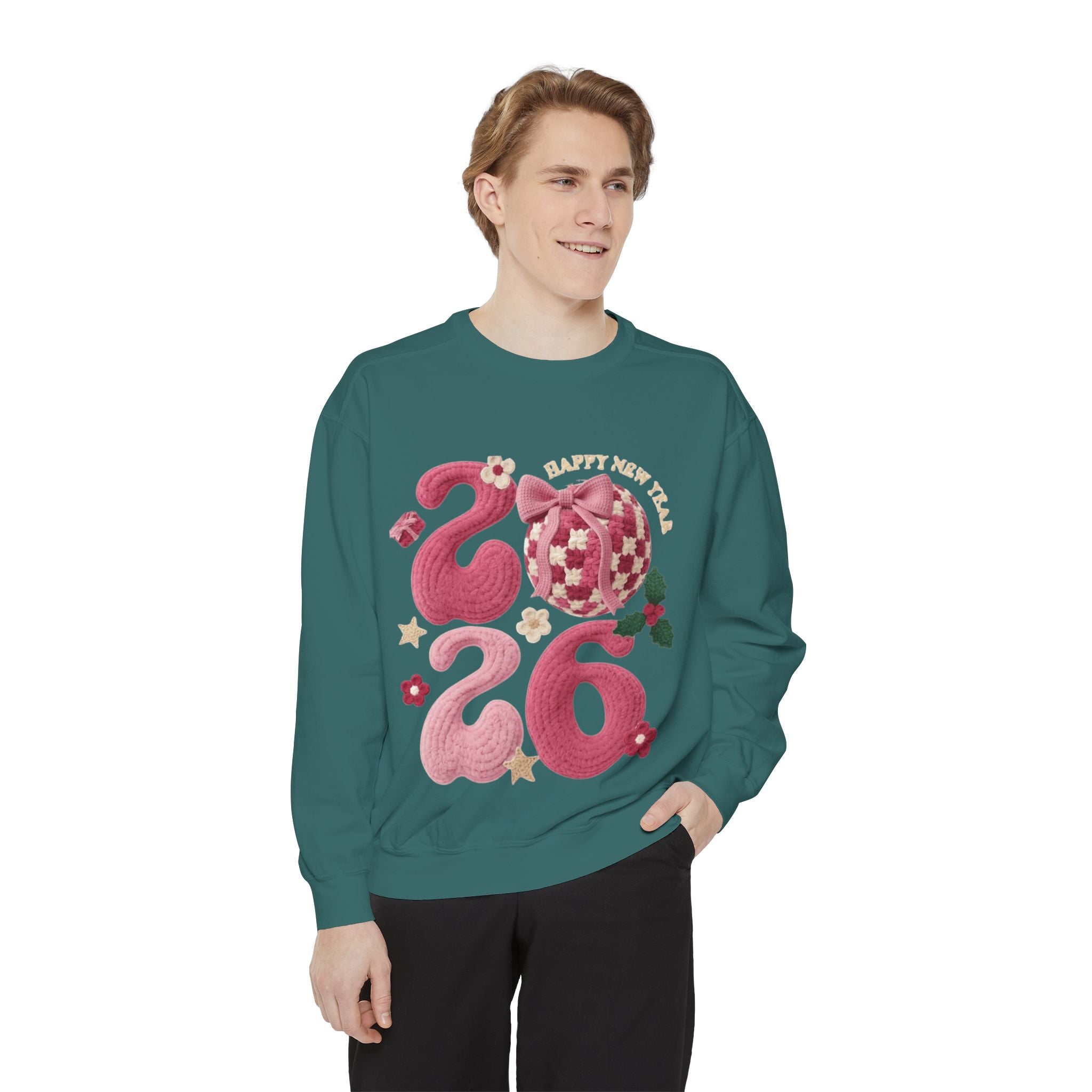 Happy New Year 2026 Sweater  Pink Festive Graphic Sweatshirt
