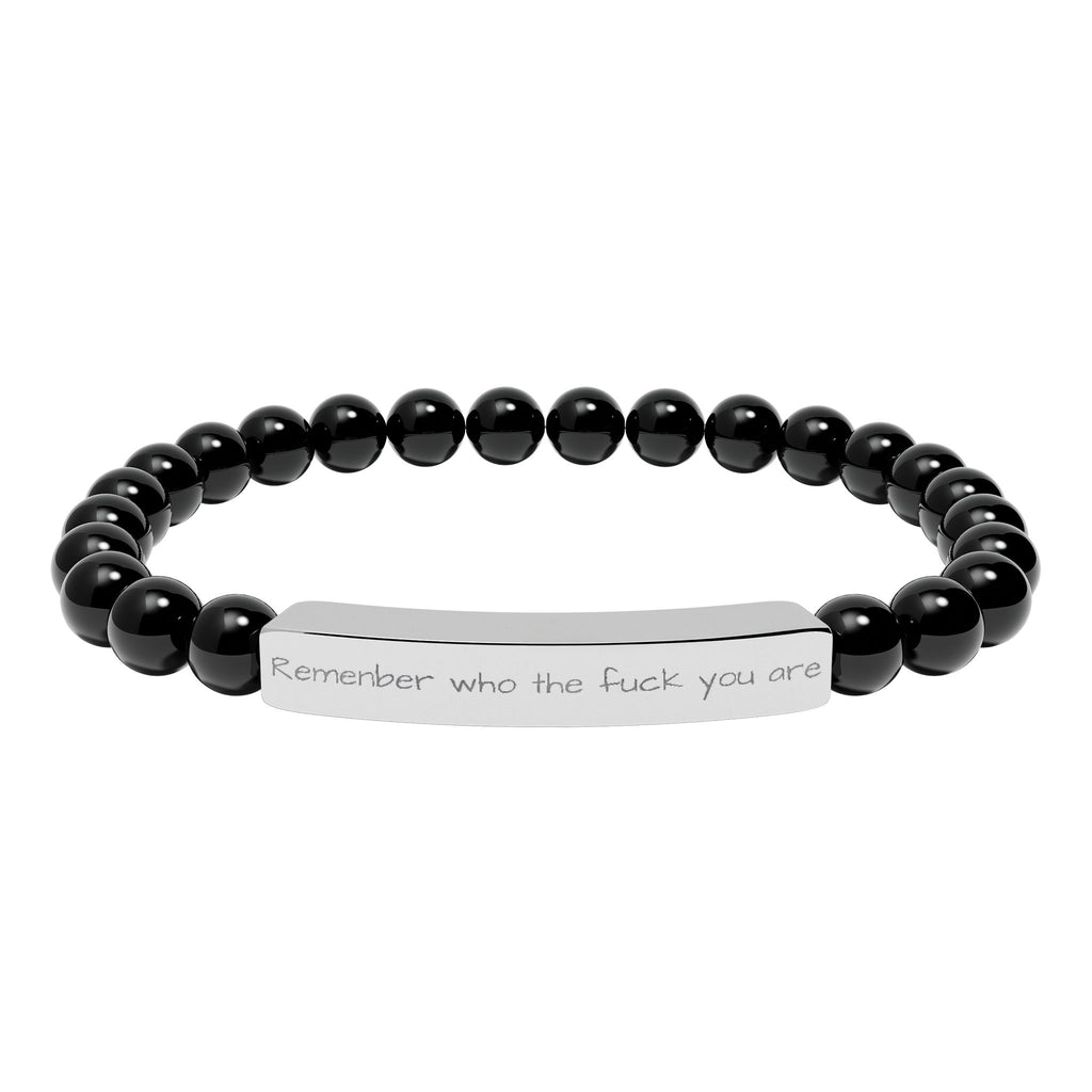 Remenber who you are Engraved Natural Stone Stretch Bracelet – Personalized Bar Bead Bracelet