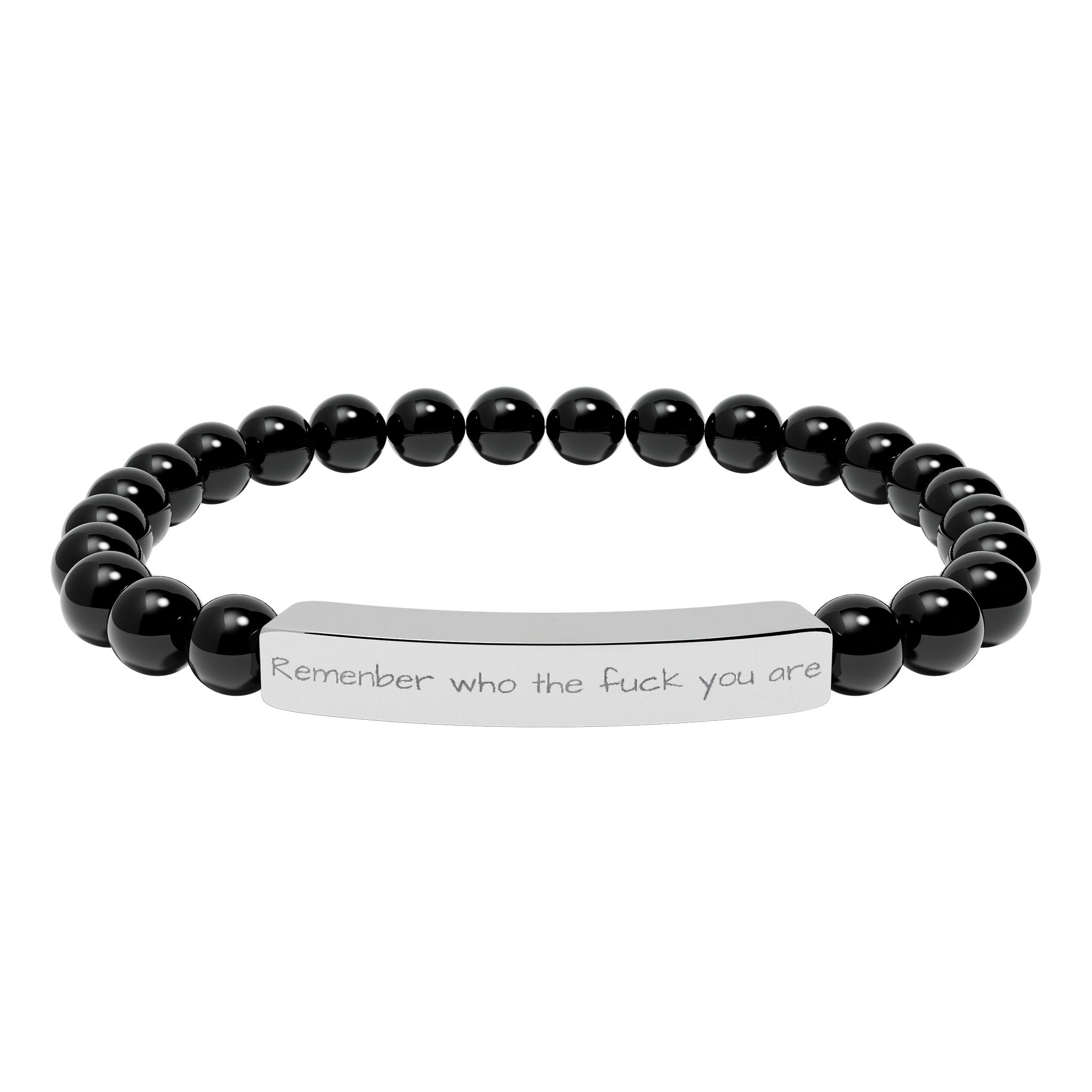 Remenber who you are Engraved Natural Stone Stretch Bracelet – Personalized Bar Bead Bracelet