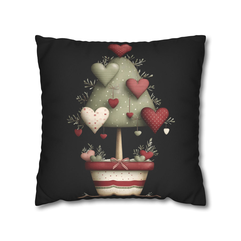 Valentine Heart Topiary Faux Suede Pillowcase CHRISTMAS PILLOW DÉCOR