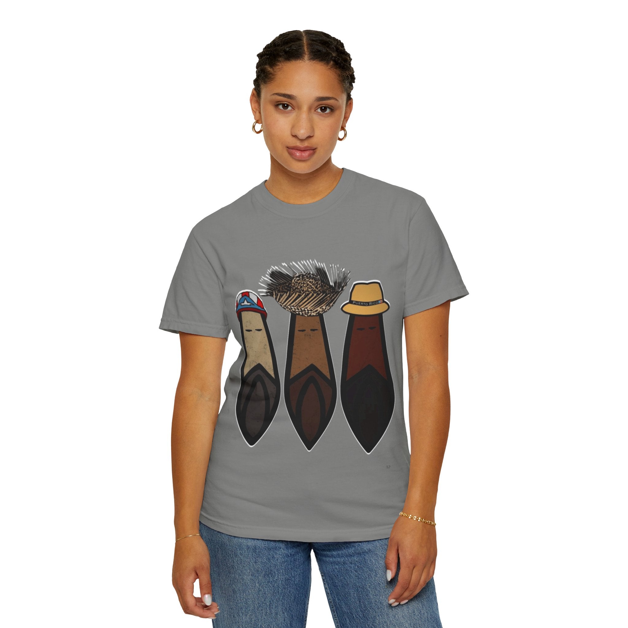 Puerto Rican Batey Cabin T-Shirt  Three Masks & Rustic House Graphic Tee Puerto Rico Navidades