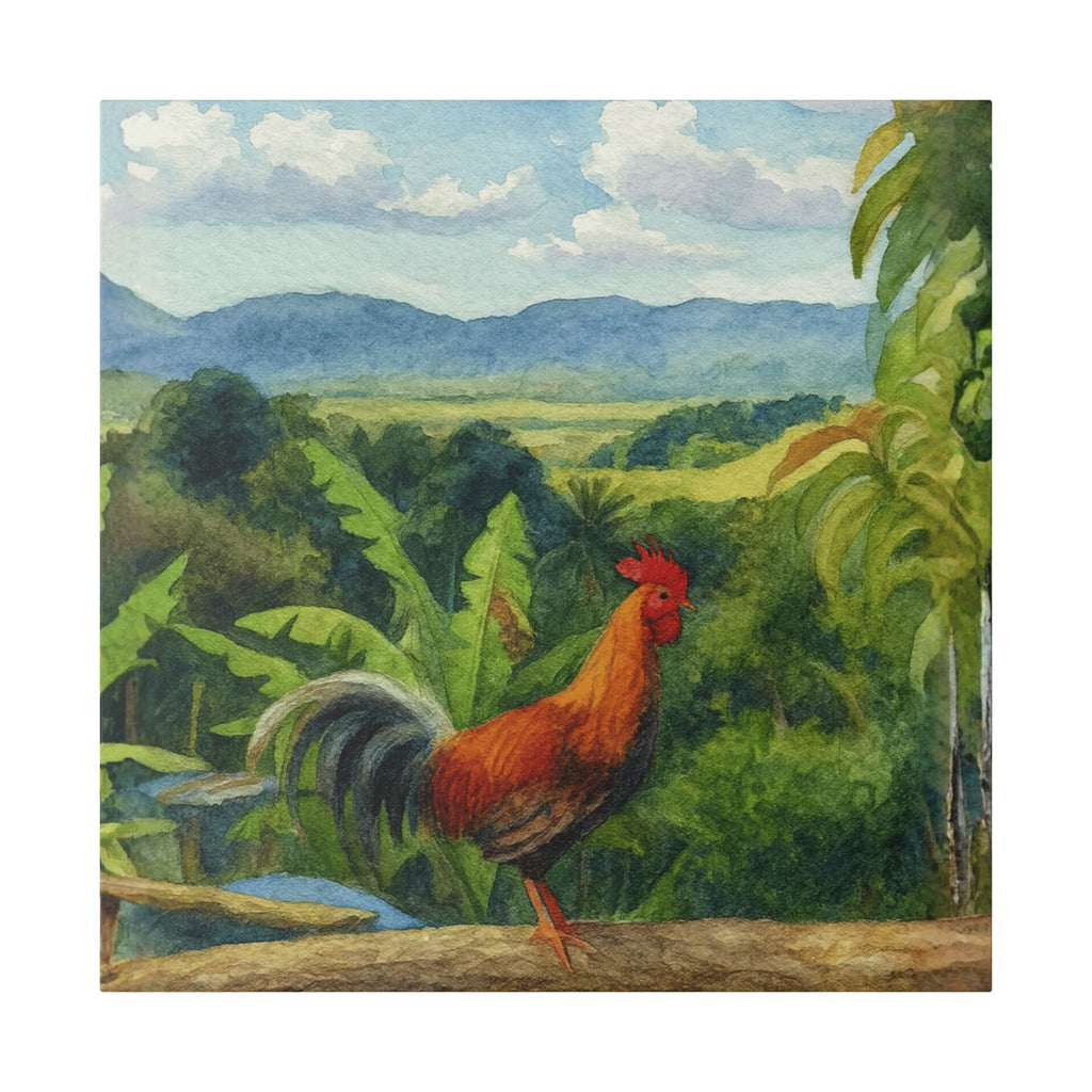 These Puerto Rico inspired Rooster Morning Landscape Canvas