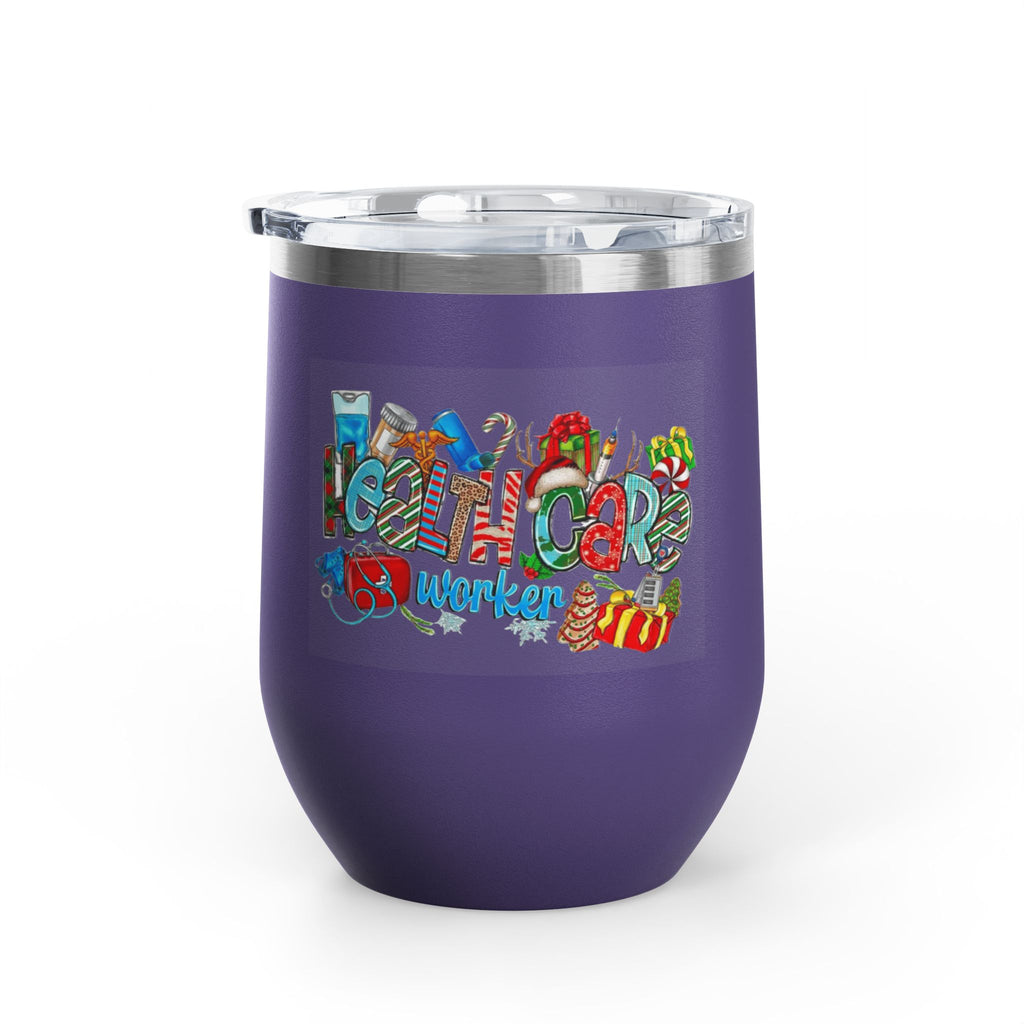Healthcare Worker 12oz Wine Tumbler — Colorful Holiday Medical Staff Gift Medical Christmas Mug