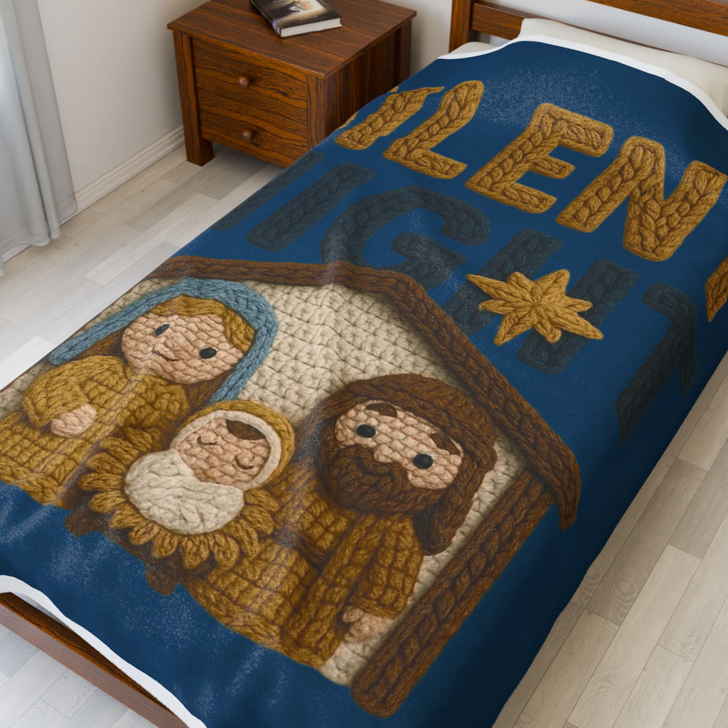 Silent Night Nativity Velveteen Plush Blanket  Cozy Christmas Baby Jesus Manger Throw