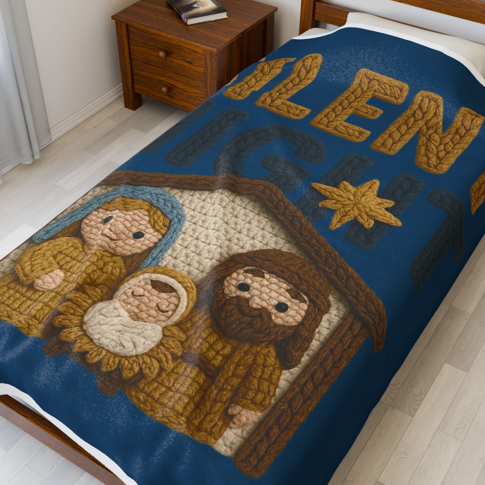 Silent Night Nativity Velveteen Plush Blanket  Cozy Christmas Baby Jesus Manger Throw