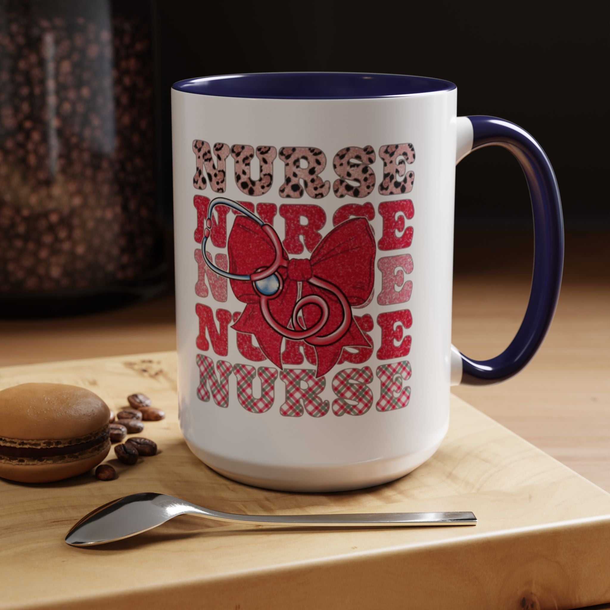 Nurse Stethoscope Bow Accent Coffee Mug — Cute Leopard & Plaid Healthcare Gift (11/15oz) Medical Christmas Mug
