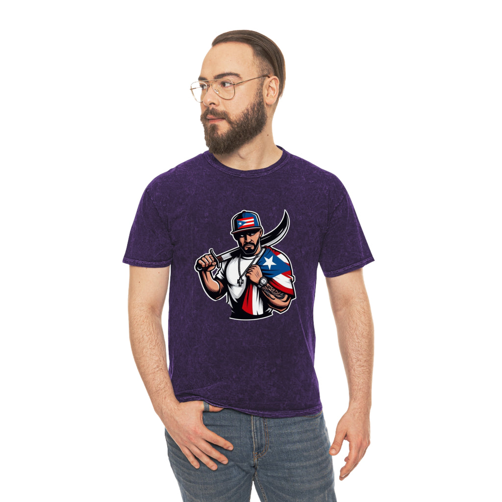 Puerto Rican Flag Bolo Knife T-Shirt  Boricua Pride Mineral Wash Tee