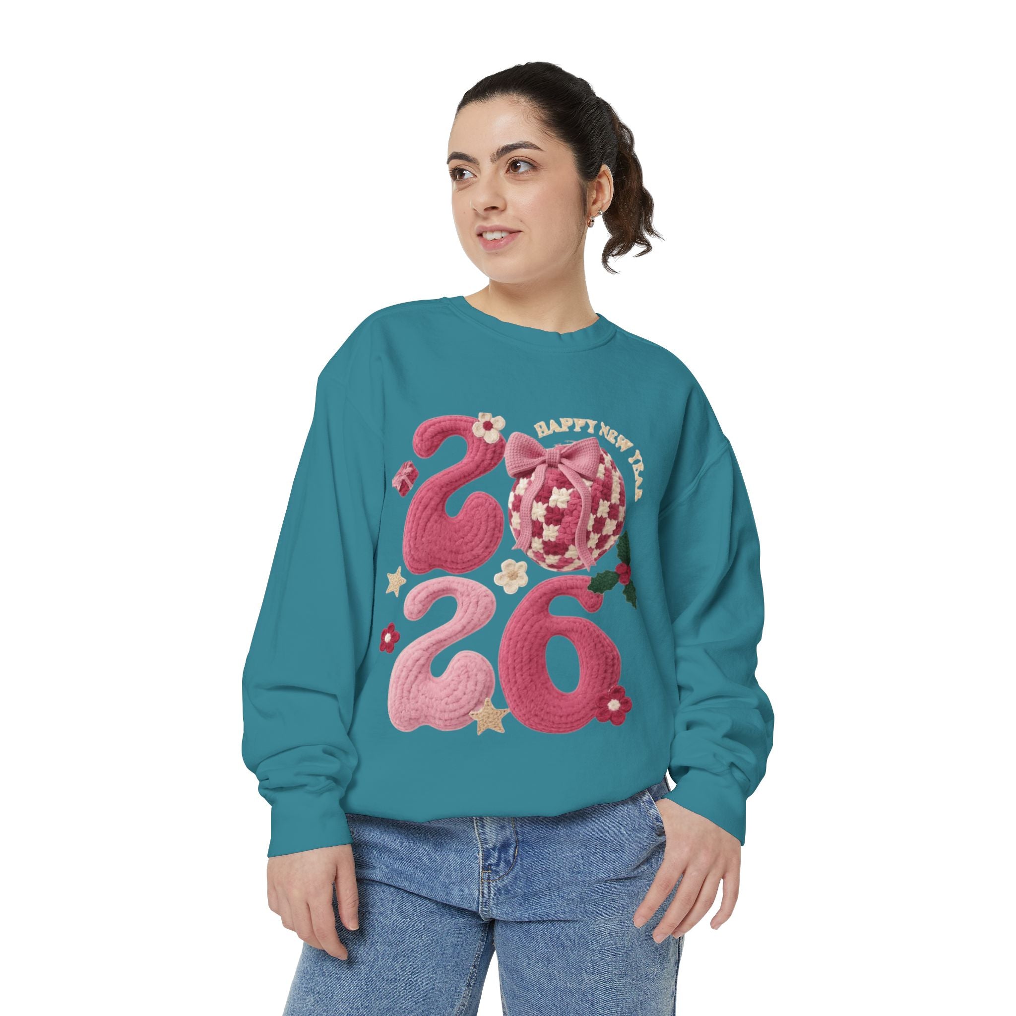 Happy New Year 2026 Sweater  Pink Festive Graphic Sweatshirt