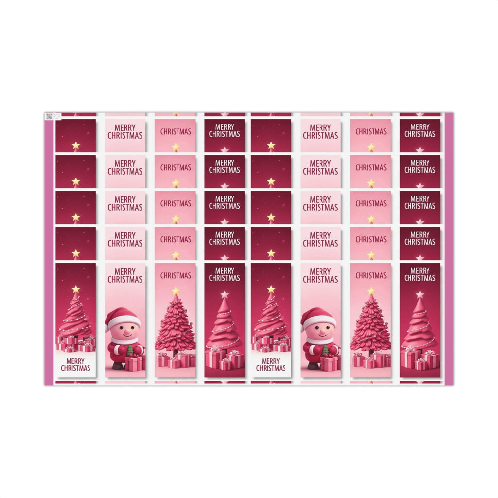 Christmas Gift Wrap Paper - Pink Merry Christmas Star & Tree Holiday Wrapping Sheets