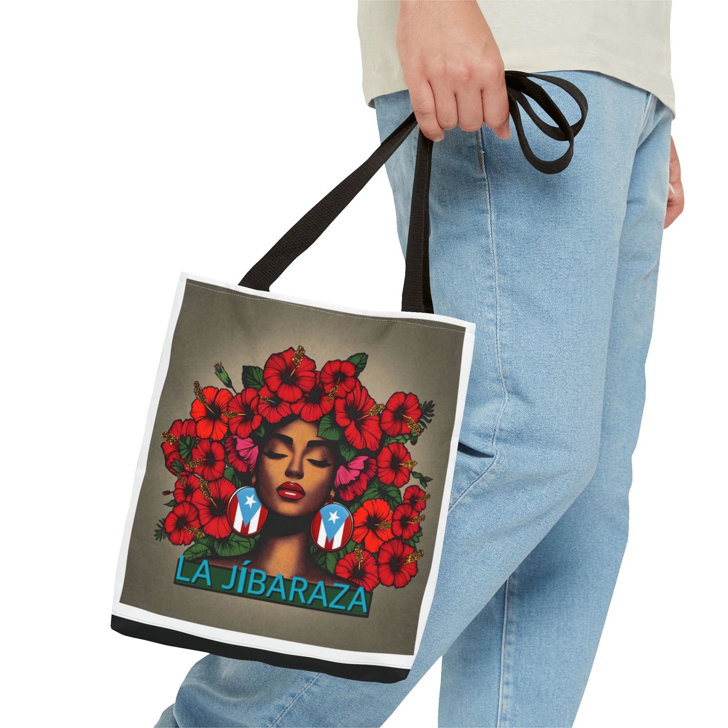 La Jíbara Tote Bag — Puerto Rican Floral Portrait Canvas Tote Puerto Rico Christmas Tote