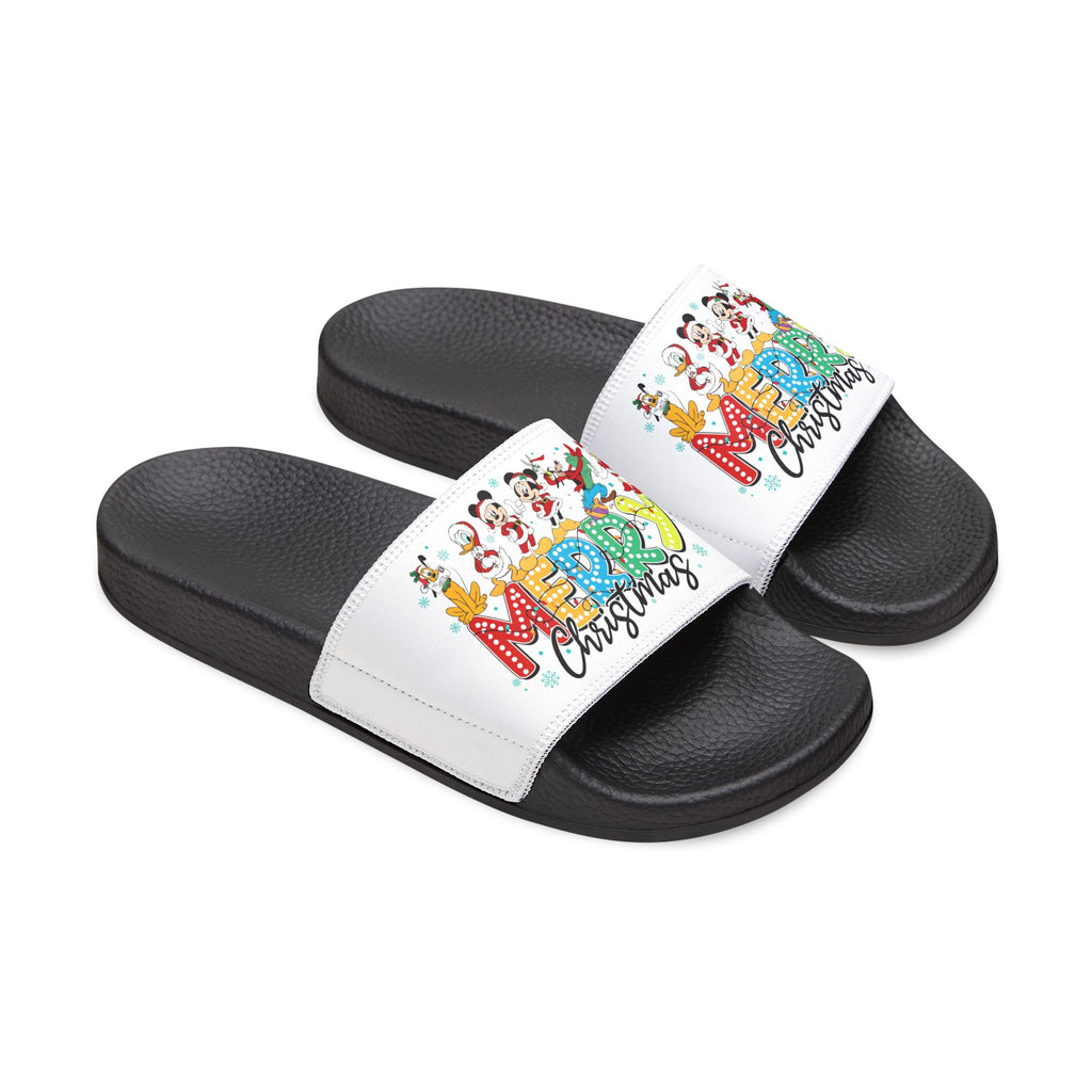 Youth Christmas Slide Sandals  "Merry Christmas" Holiday Cartoon Slides